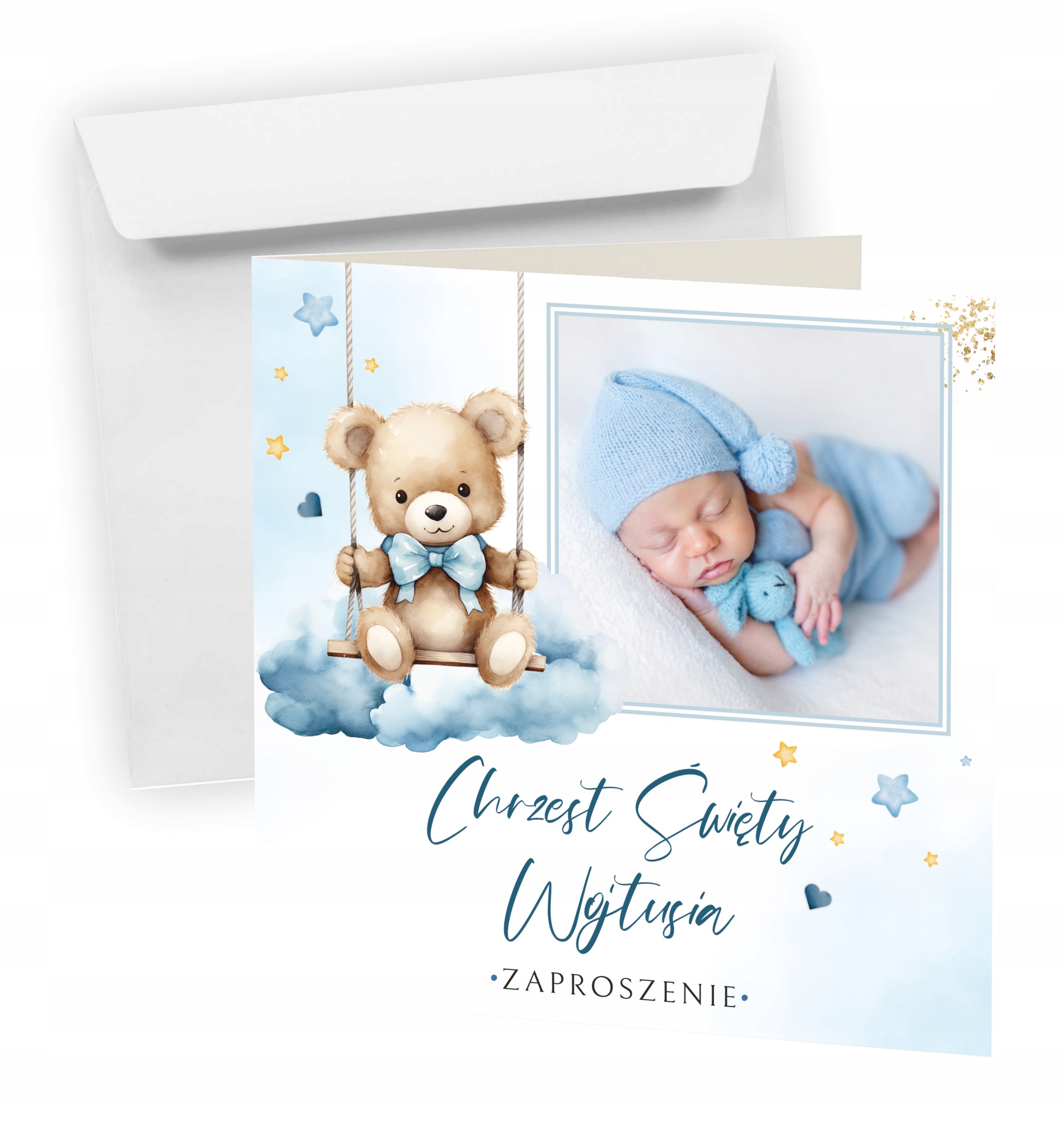 ZAPROSZENIE NA CHRZEST ŚWIĘTY ZE ZDJĘCIEM + KOPERTA + IMIĘ DZIECKA -EKSPRES