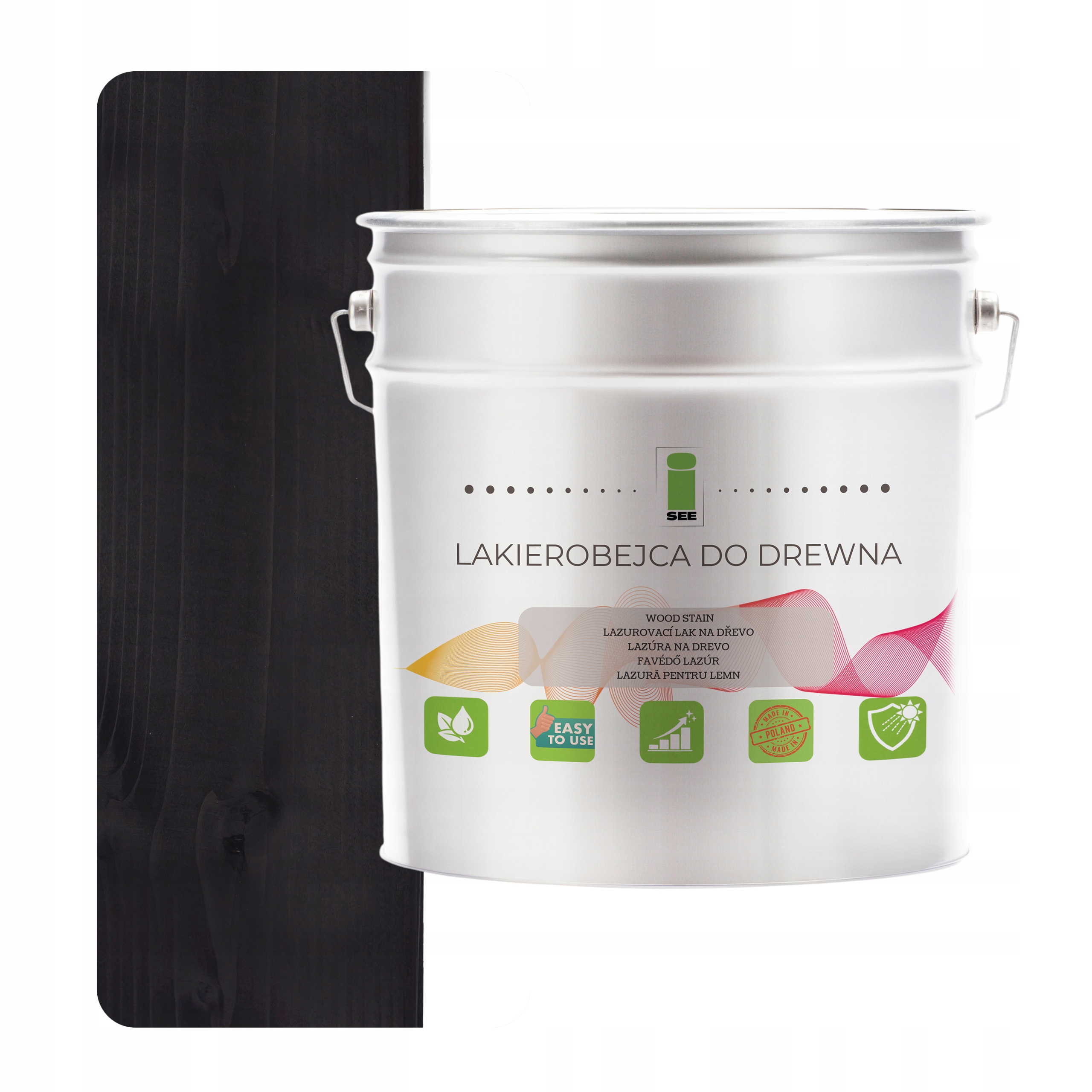 Lak na dřevo černý, hydrofobní, bez zápachu, satén 3v1 2,5L 9005