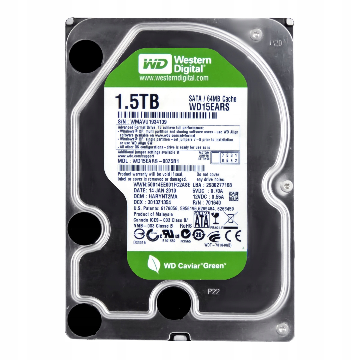 Wd Green 1.5TB 5.4K 64MB Sata II 3.5'' WD15EARS