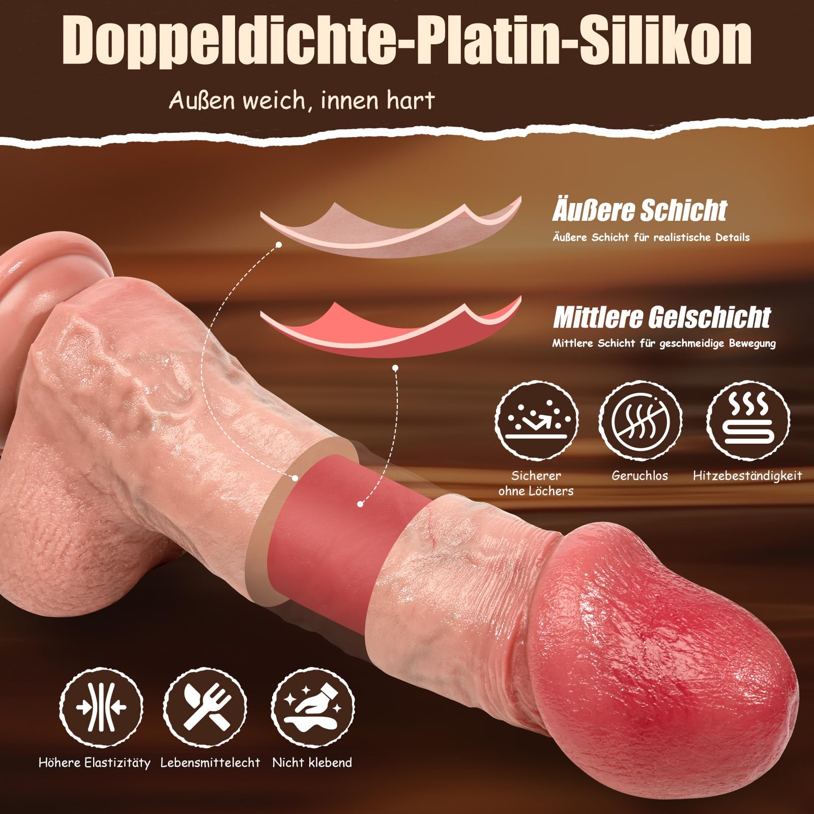 REALISTISCHER DILDO 20CM DLA KOBIET I MĘŻCZYZN Z SILIKONU PLATYNOWEGO — miniatura 7