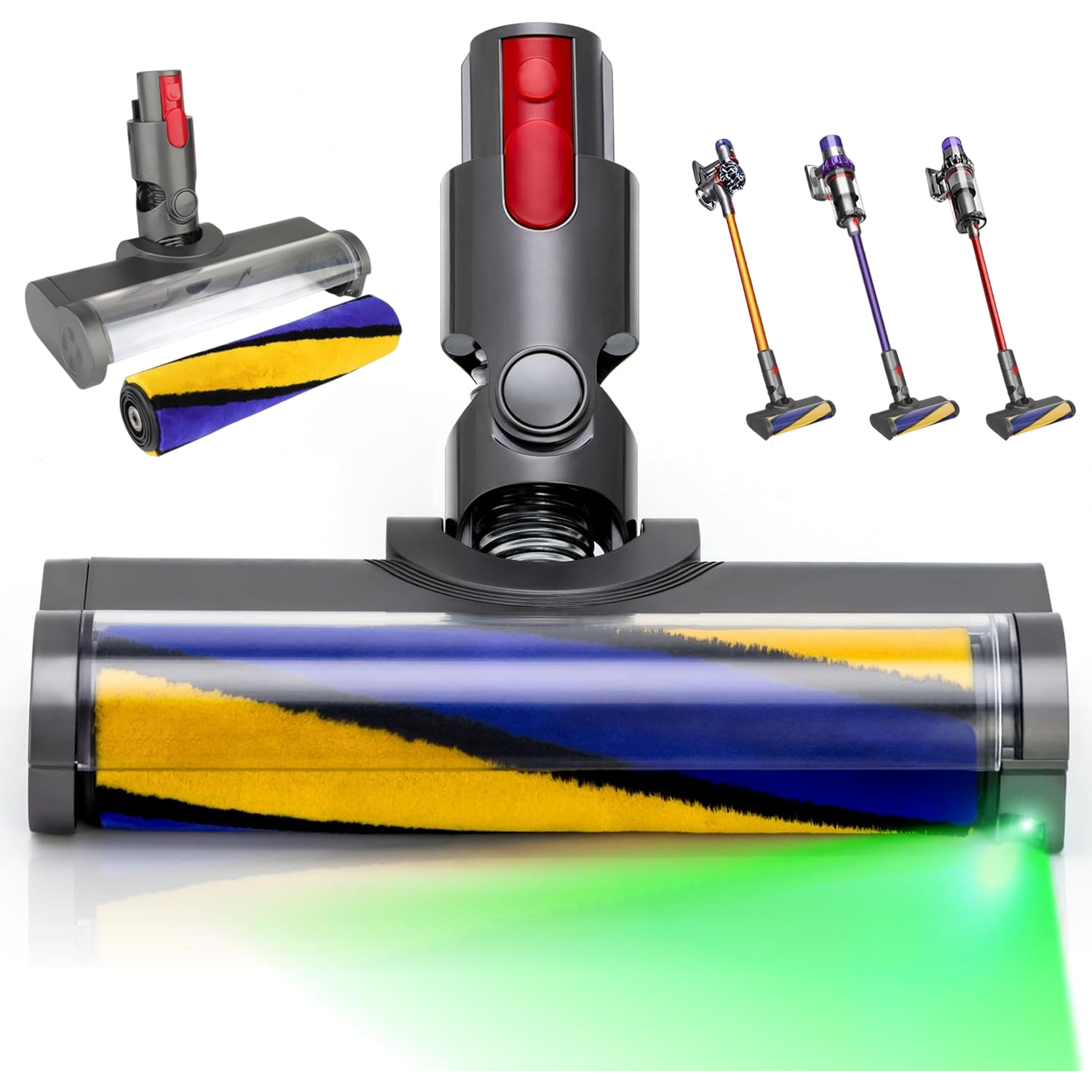 Kartáč Pro Dyson V7 V8 V10 V11 V15 Led 25,5 CM Abs Zelený, Vysoká Kvalita