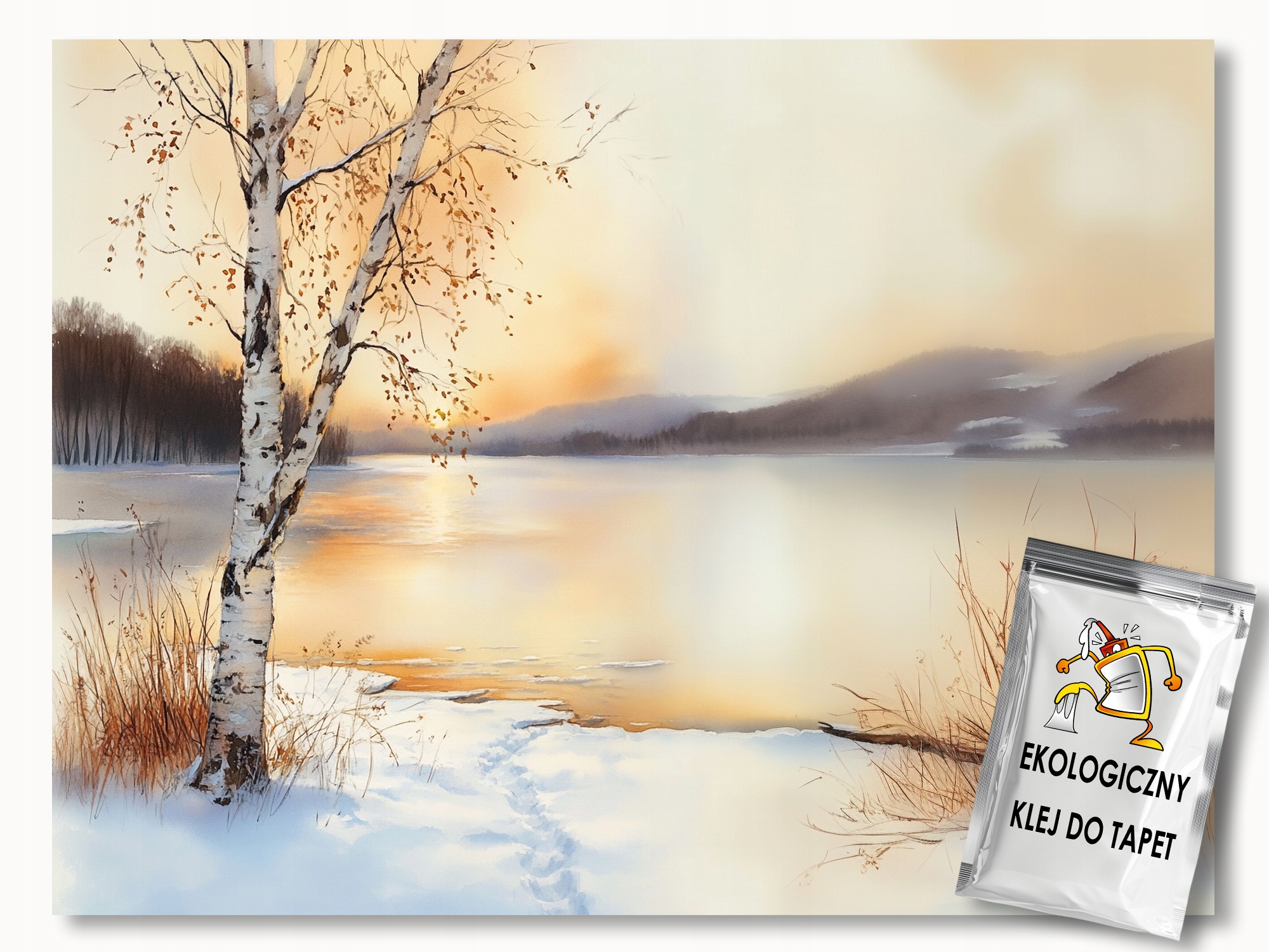 Vliesová fototapeta Jezero Strom Bříza Zima Sníh Západ slunce 416x290 130g