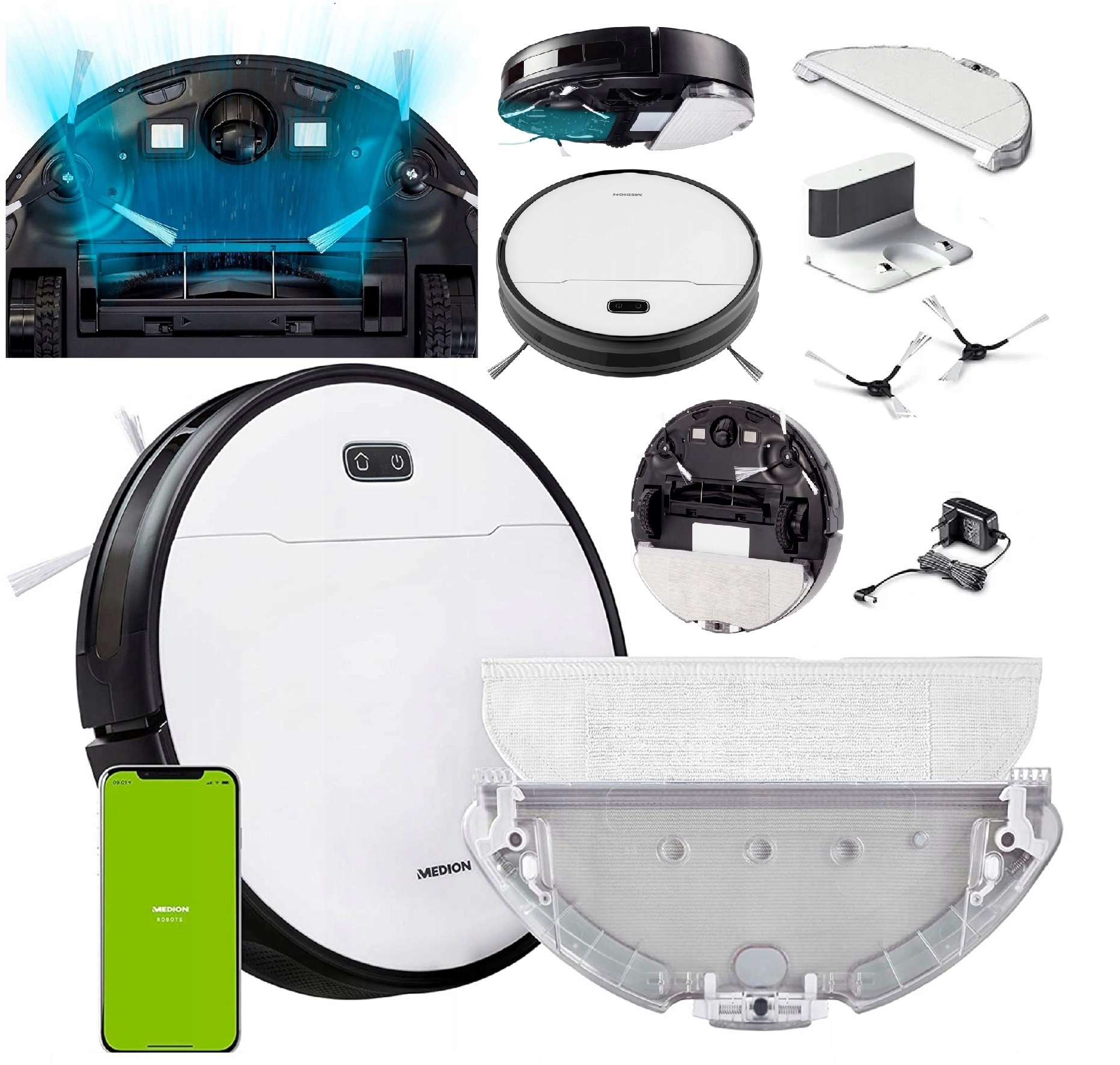 Robot Cyklonowy Medion 2w1,Mopowanie Nawigacja Polecenia Głosowe Aplikacja