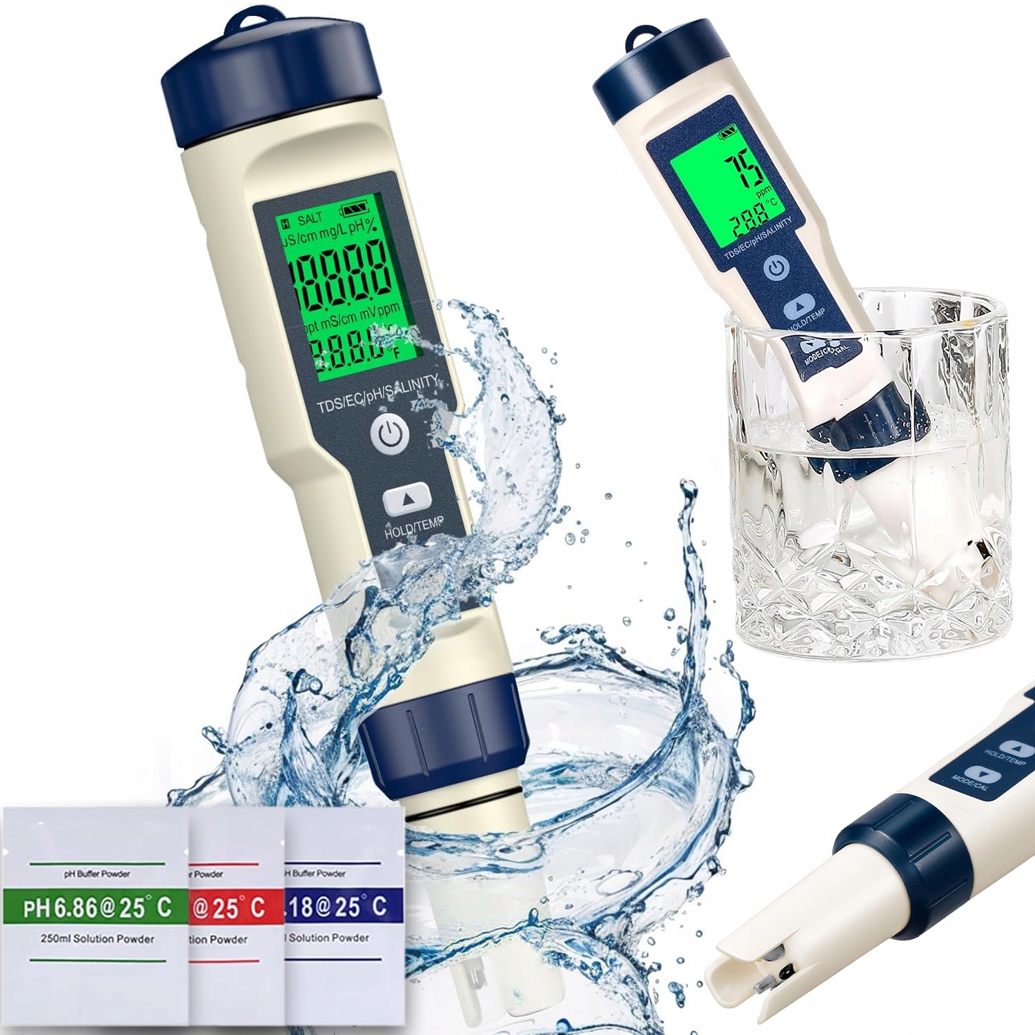 Levně Měřič Ph Metr Tester Kyselosti Kyseloměr Vody Tds Teploměr 3 Zásobníky