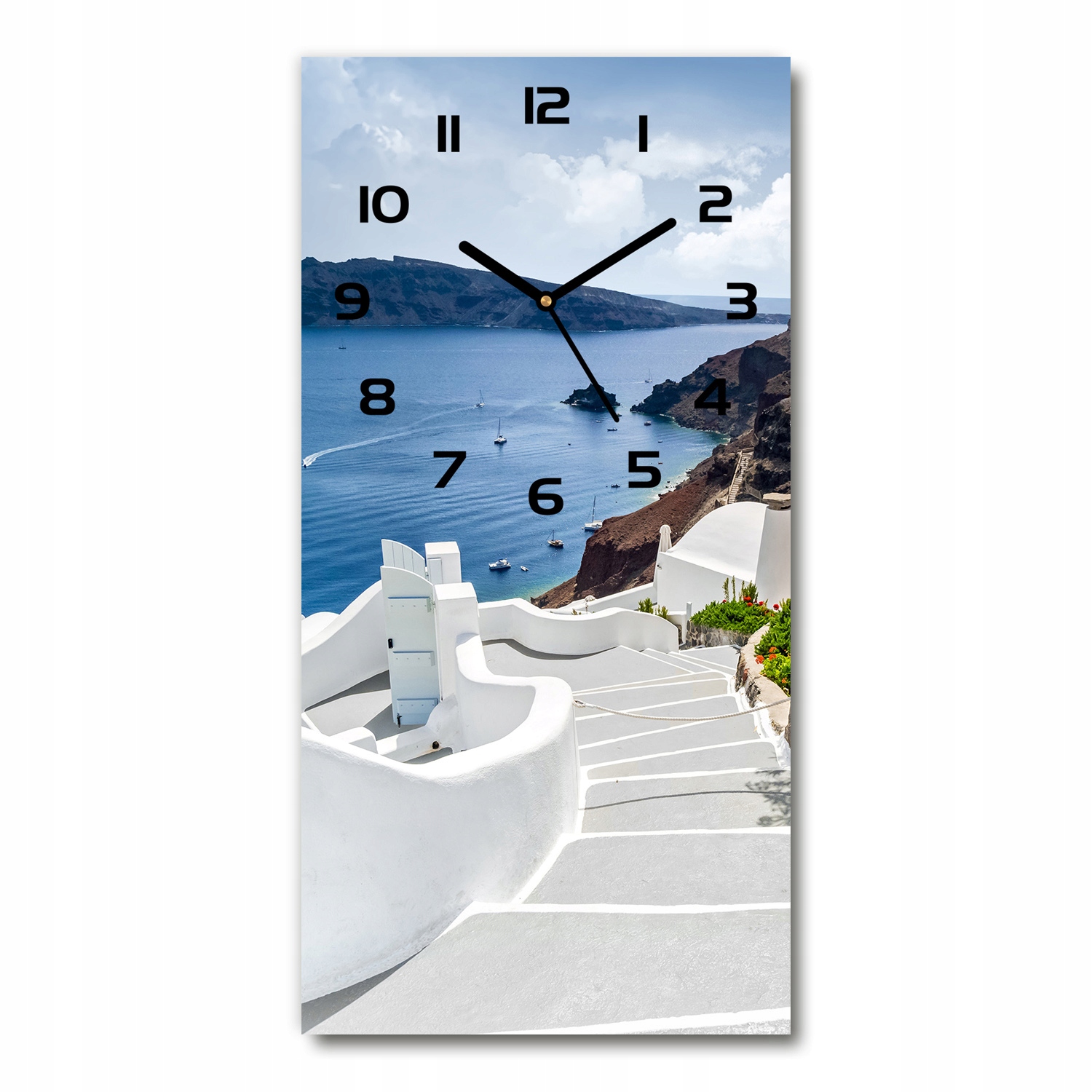 

Pionowy cichy zegar ścienny Santorini Grecja 30x60