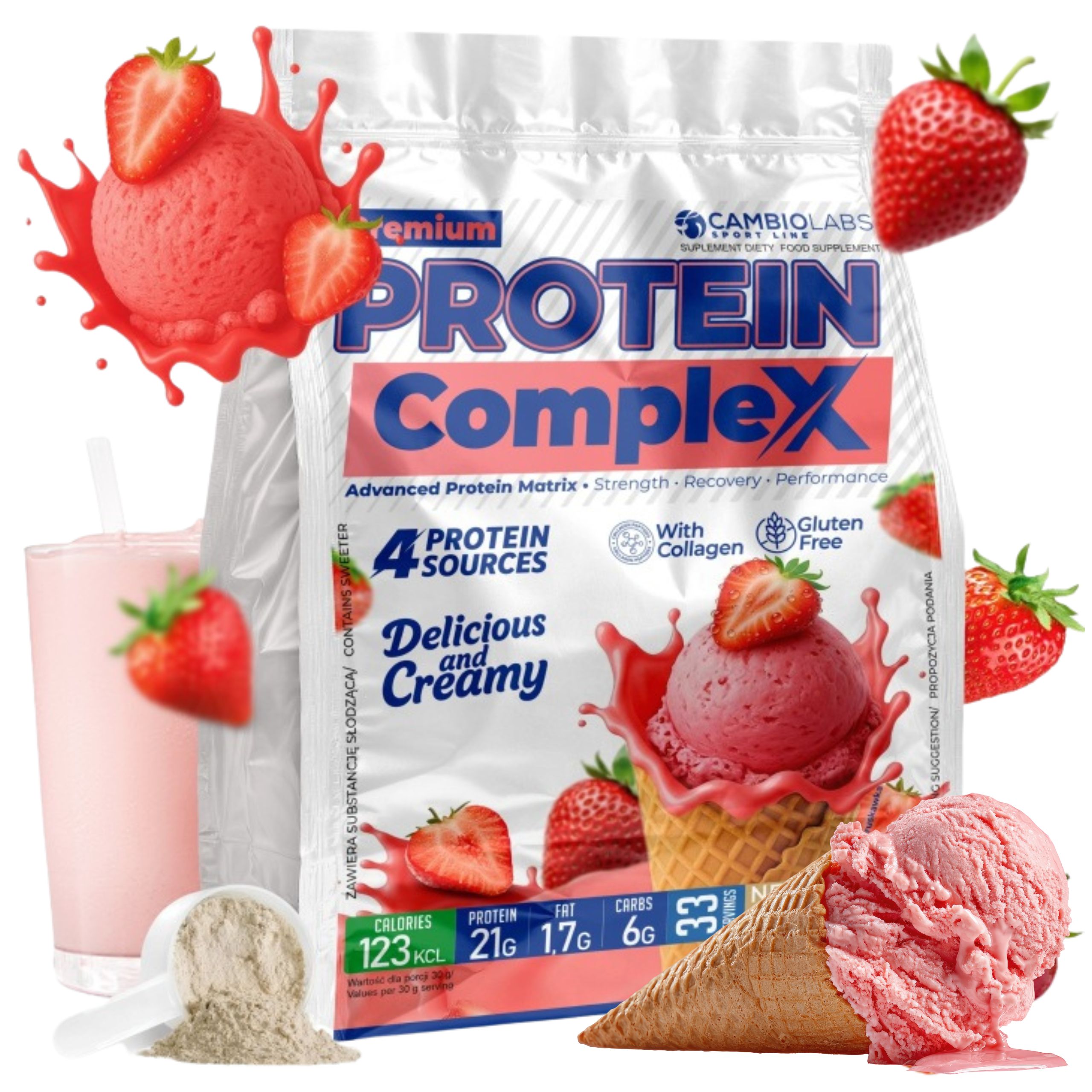 Wpc protein s kolagenem, proteinová směs Protein albumin, Jahoda 1000g