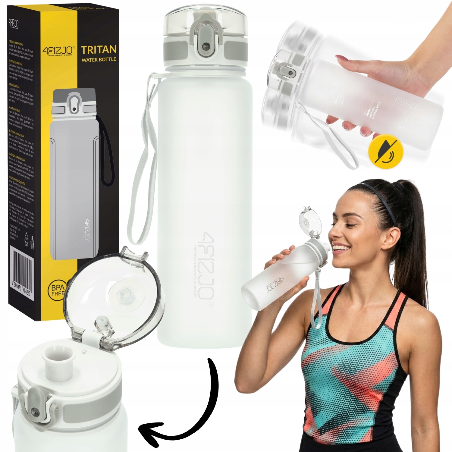 Bidon Butelka Na Wodę Tritanowa Sportowy 4FIZJO Szczelna Z Podziałką 650 ml