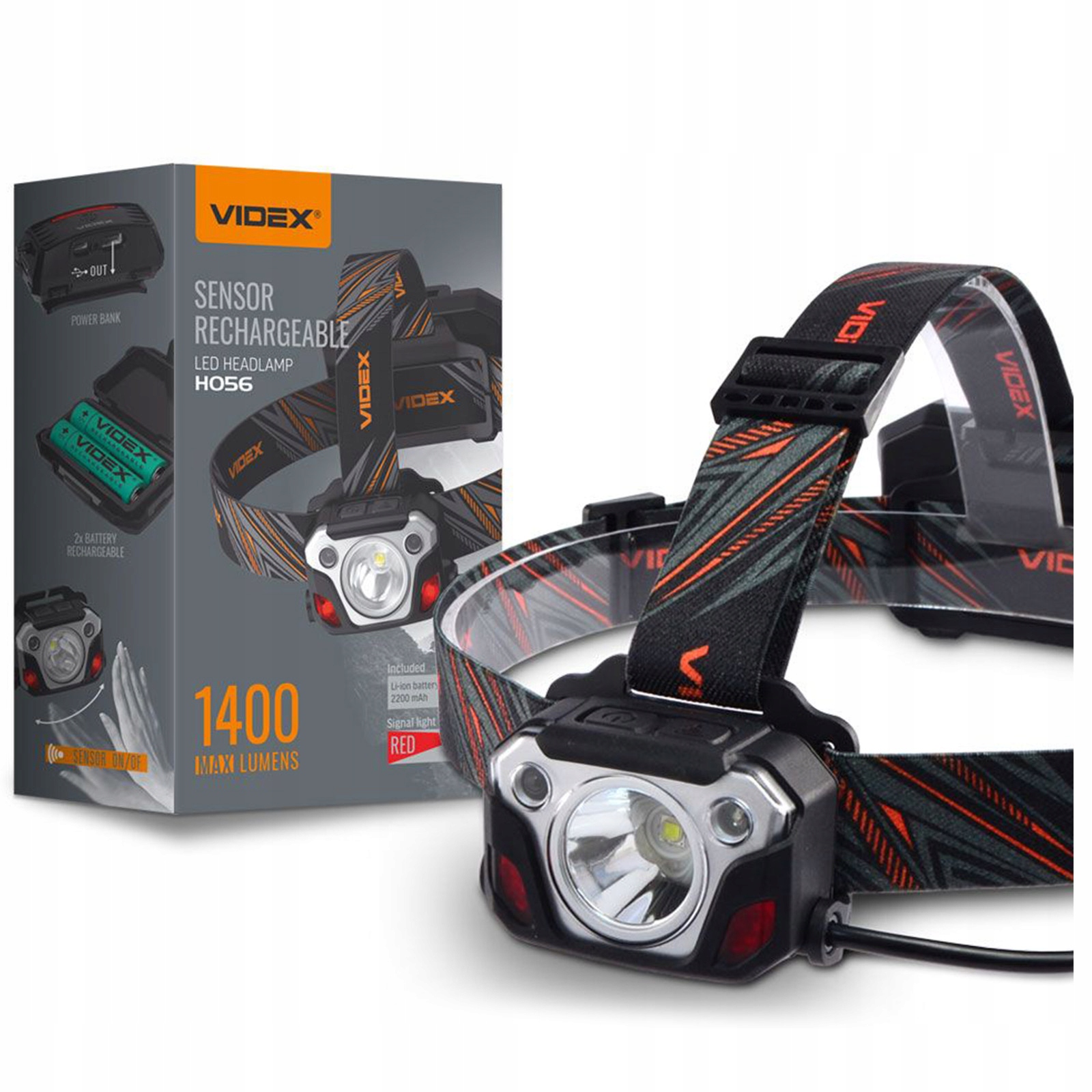 Latarka Czołowa Led Mocna Czujnik Ruchu Usb C Powerbank 20W 1400lm IP65