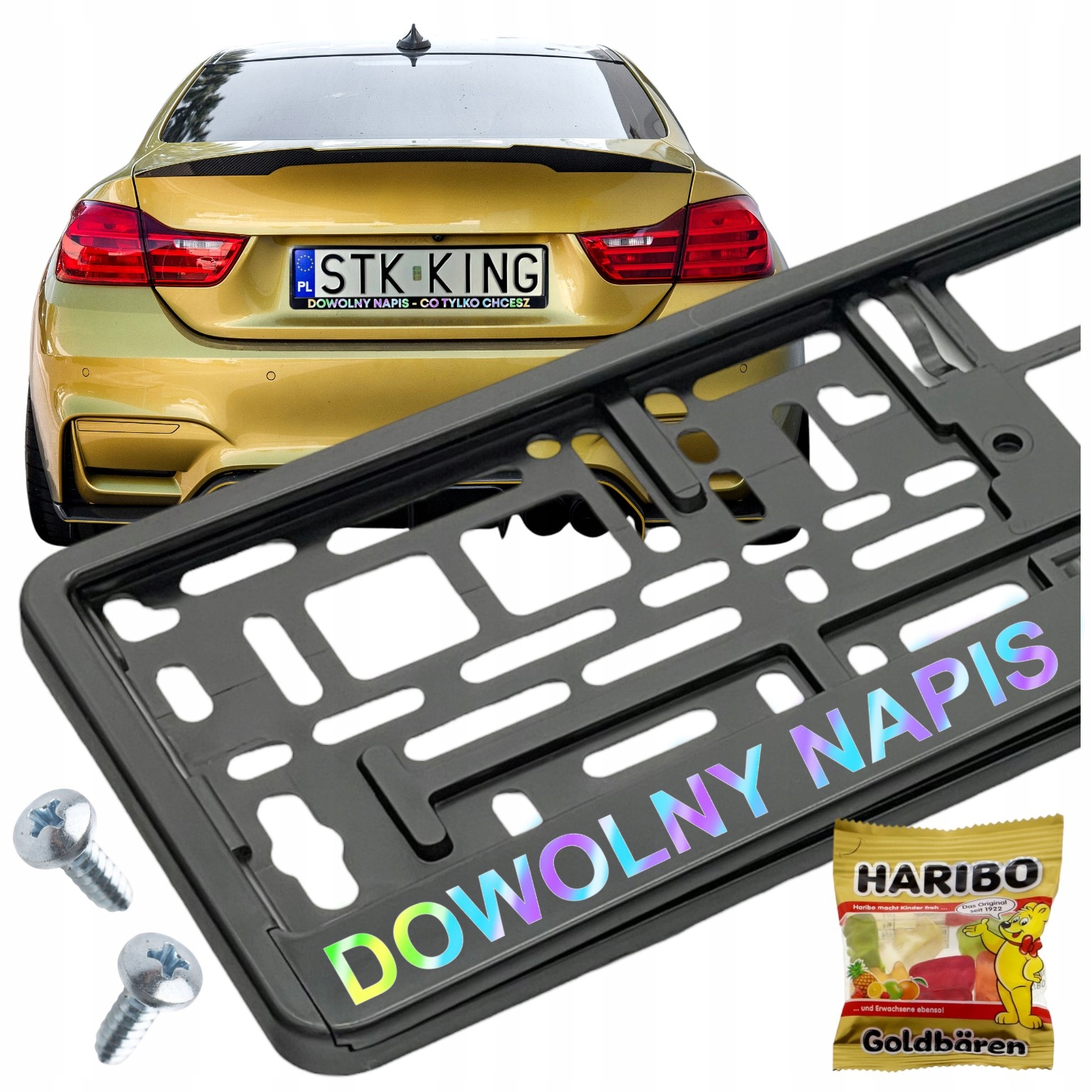 Ramka Z Napisem pod tablicę Premium Chrom Hologram Napis Tekst Imię czarna