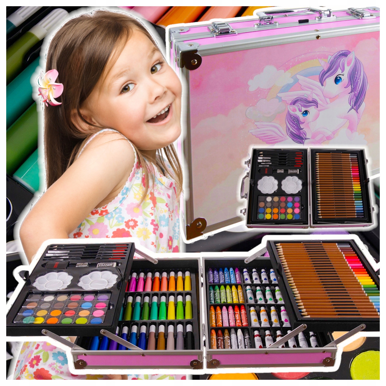 ZESTAW ARTYSTYCZNY DZIECI malowania rysowania Farby Kredki WALIZKA 145 EL EAN (GTIN) 5906516833208
