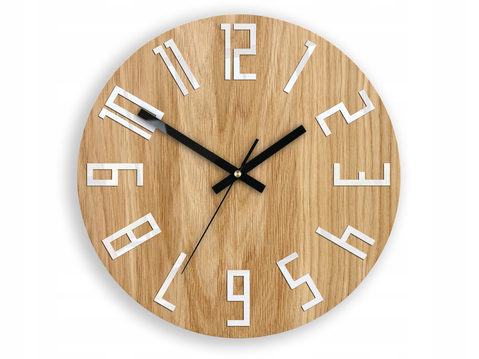 Moderní dřevěný nástěnný hodinový stroj s velkými číslicemi Kulatý Tichý loft
