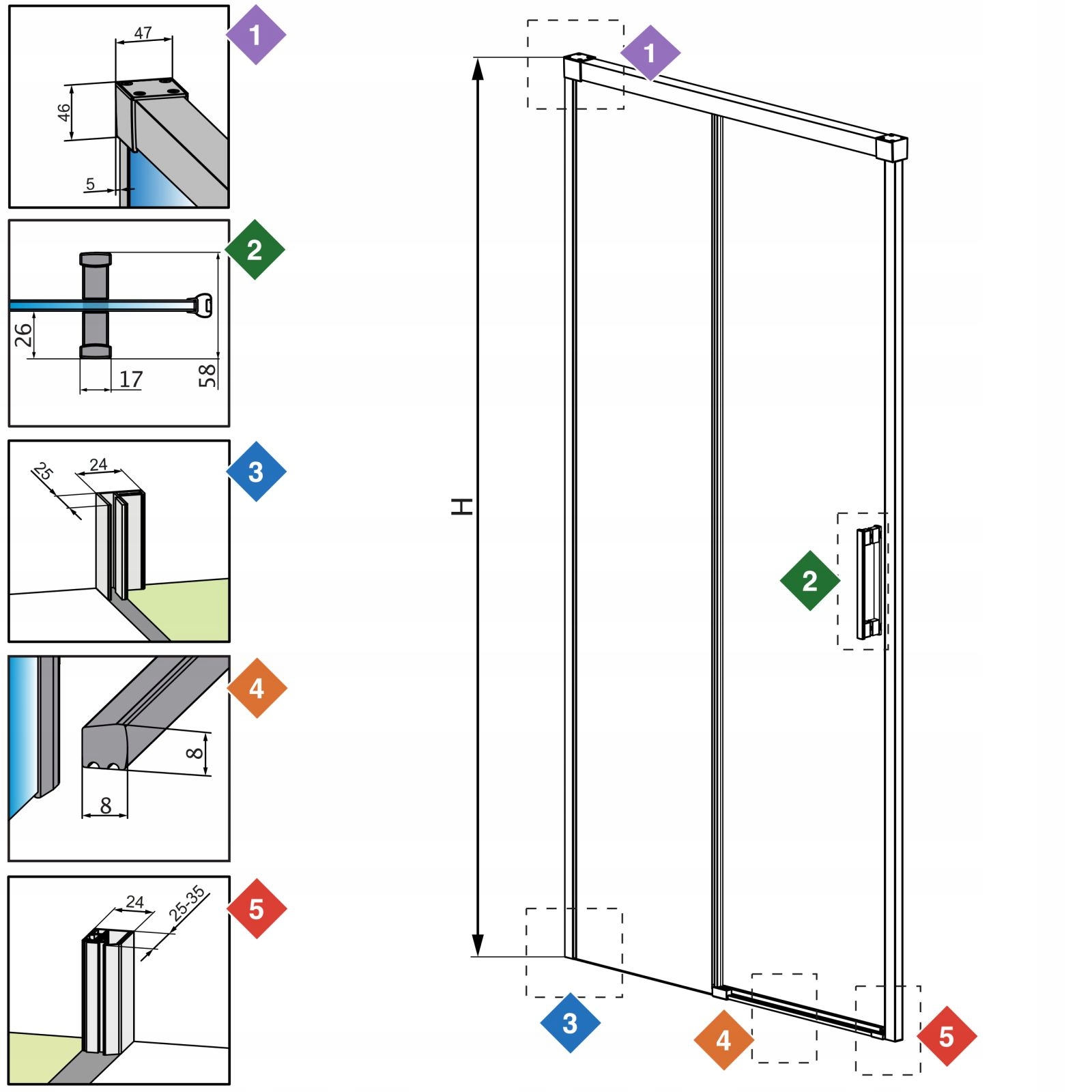 Drzwi wnękowe szklane złoty profil 100 cm L grafit Wysokość produktu 200.5 cm