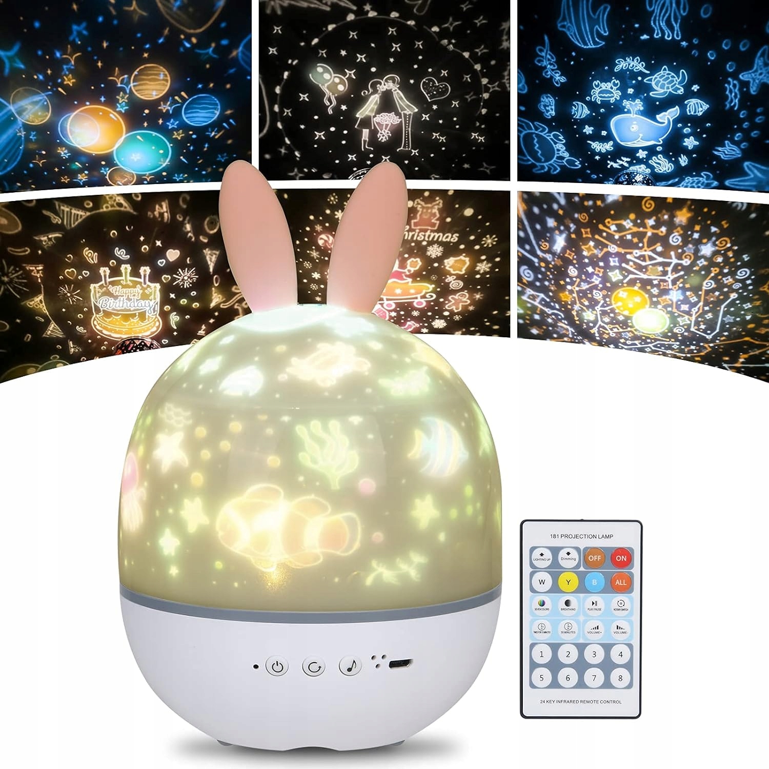 Lampka Nocna Projektor Gwiazd Star Oceanu Led Usb Pilot 6 Wzorów 3w1