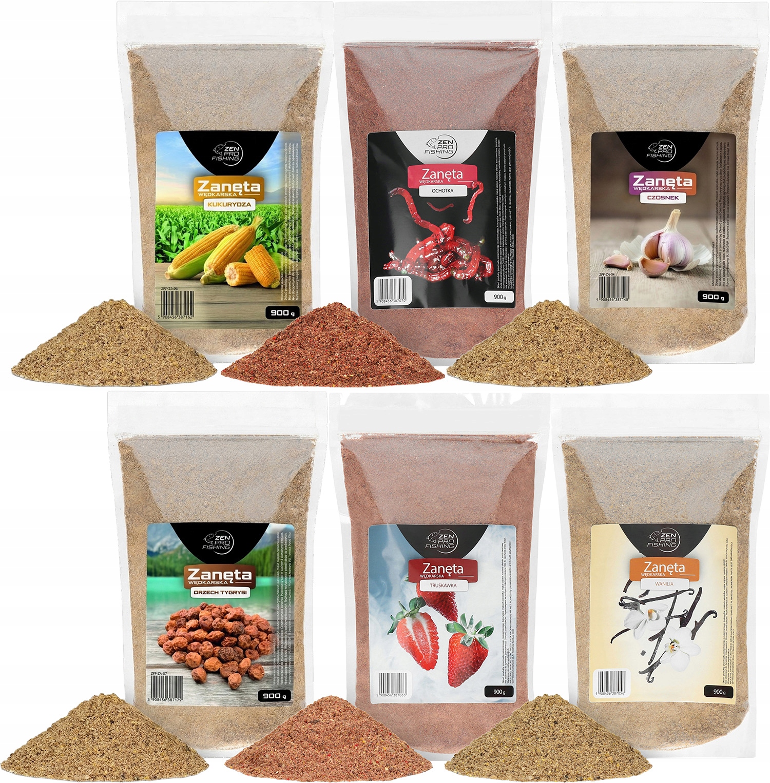 Zen Pro Fishing 6 x Zanęta Wanilia Truskawka Ochotka Czosnek Kukurydza Or