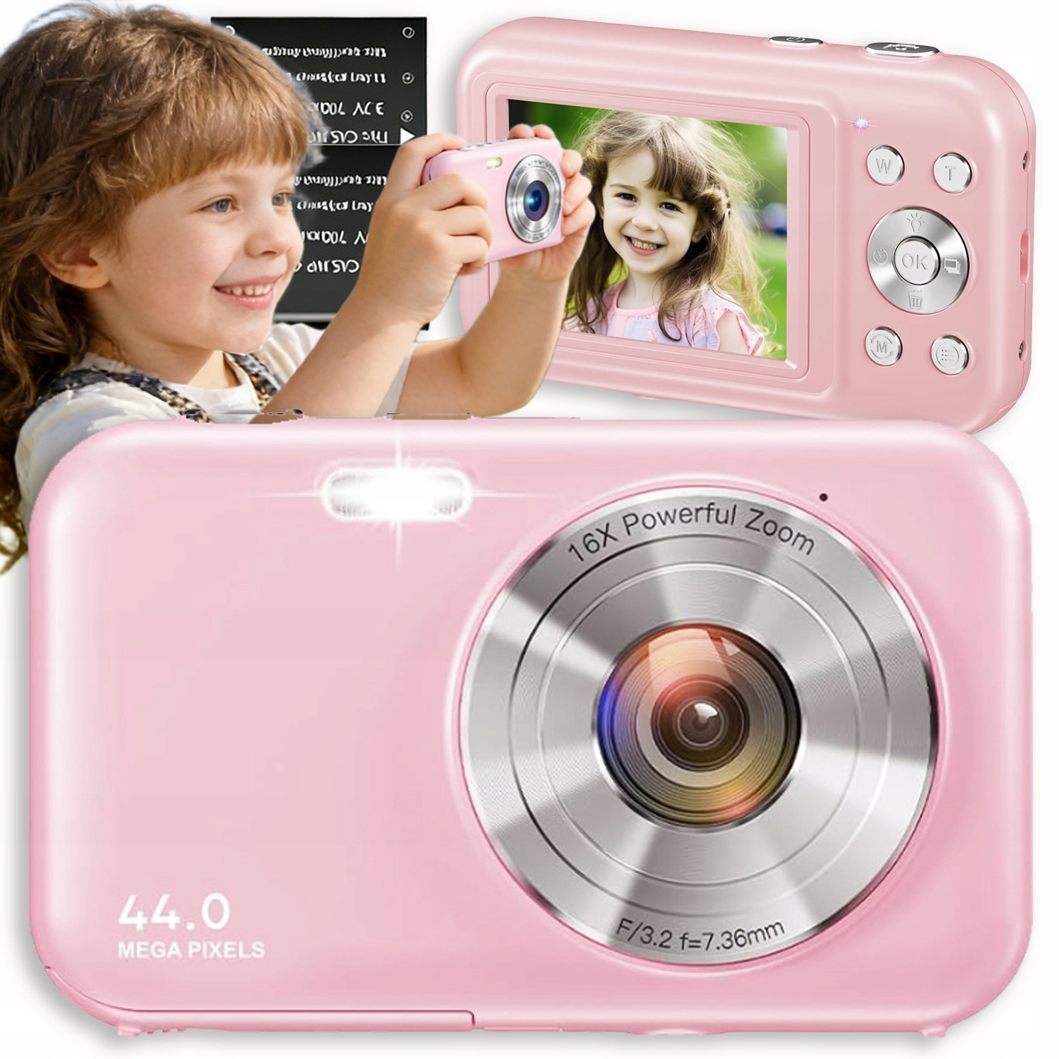 Mini Digitální Fotoaparát Kamera 44 Mp 16X Zoom Pro Domácí Použití S Dětmi 32 Gb