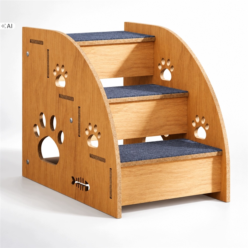Schody pro psa schody rampa plošina 3 stupně 30 cm přírodní dřevo