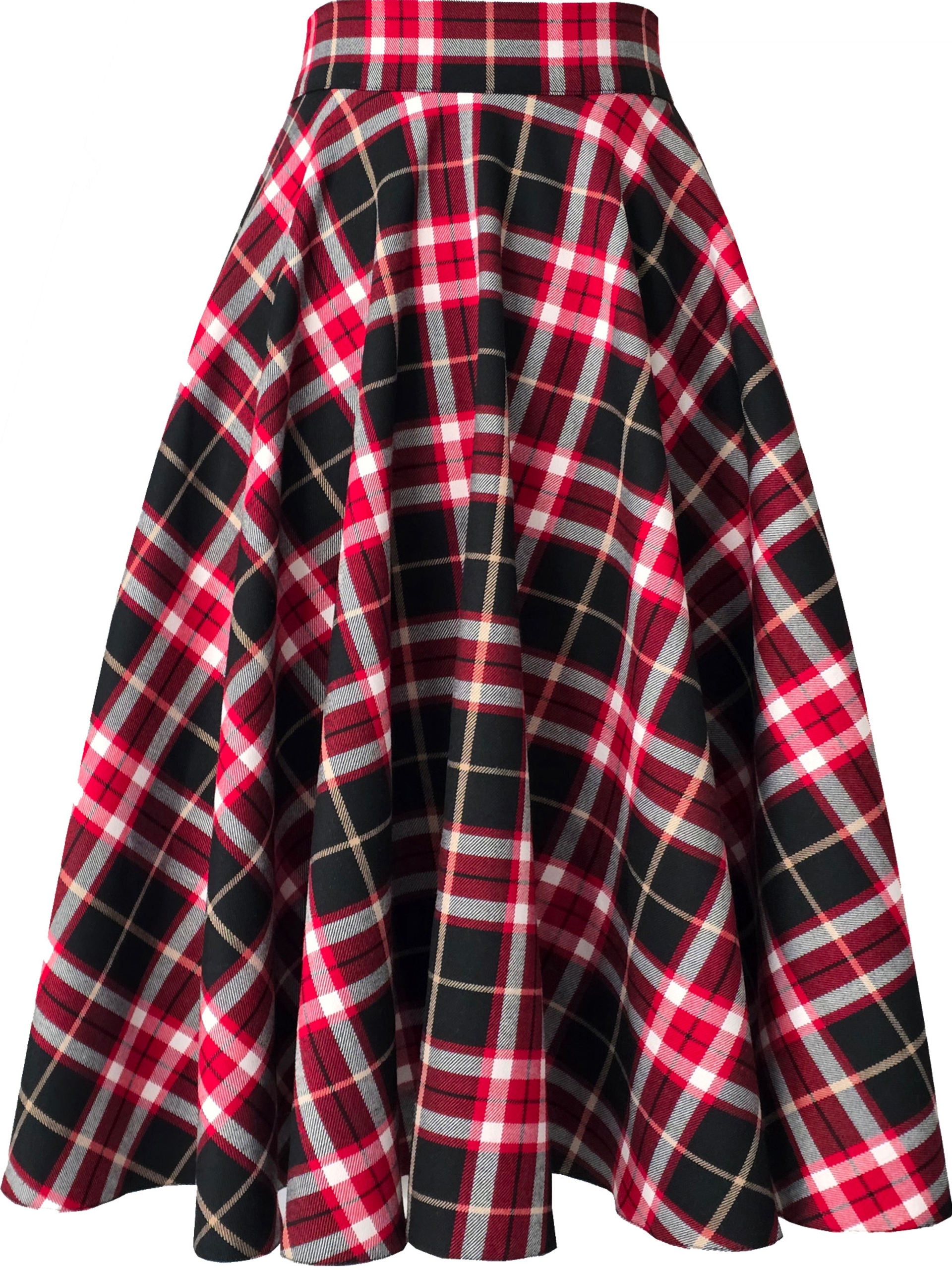3XL Kapsy K5 sukně midi podzim zimu skotská mřížka černo červená 46