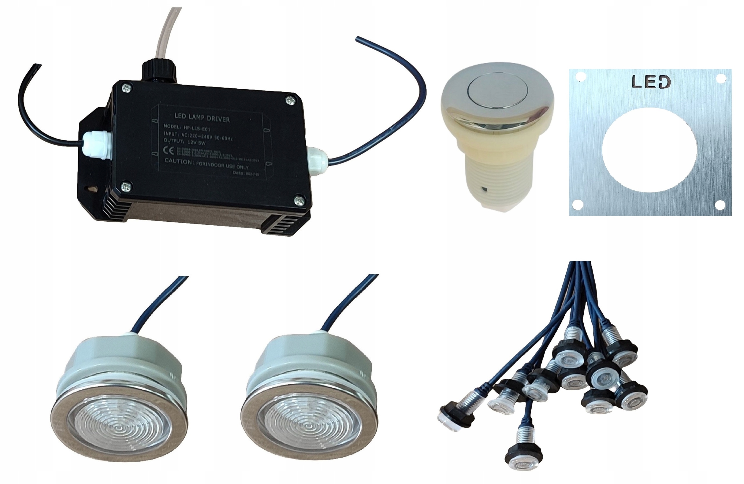 2x veľké Led svetlo 10 ks malých svetiel na vaňu, 14 prvkov