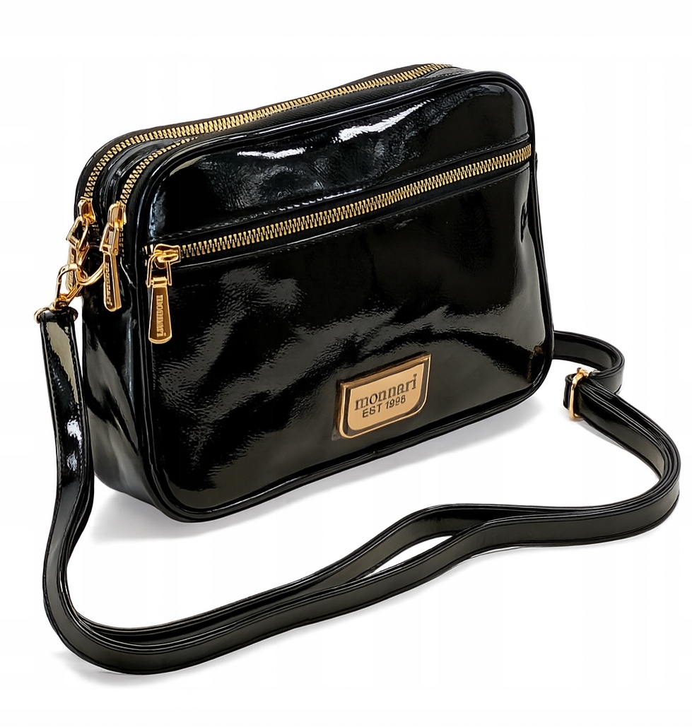 Monnari Torebka Damska Listonoszka Na Ramię Czarna Lakierowana Skóra Eko