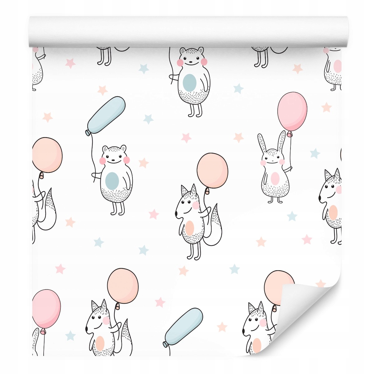 Tapeta do dětského pokoje zvířata balóny hvězdy