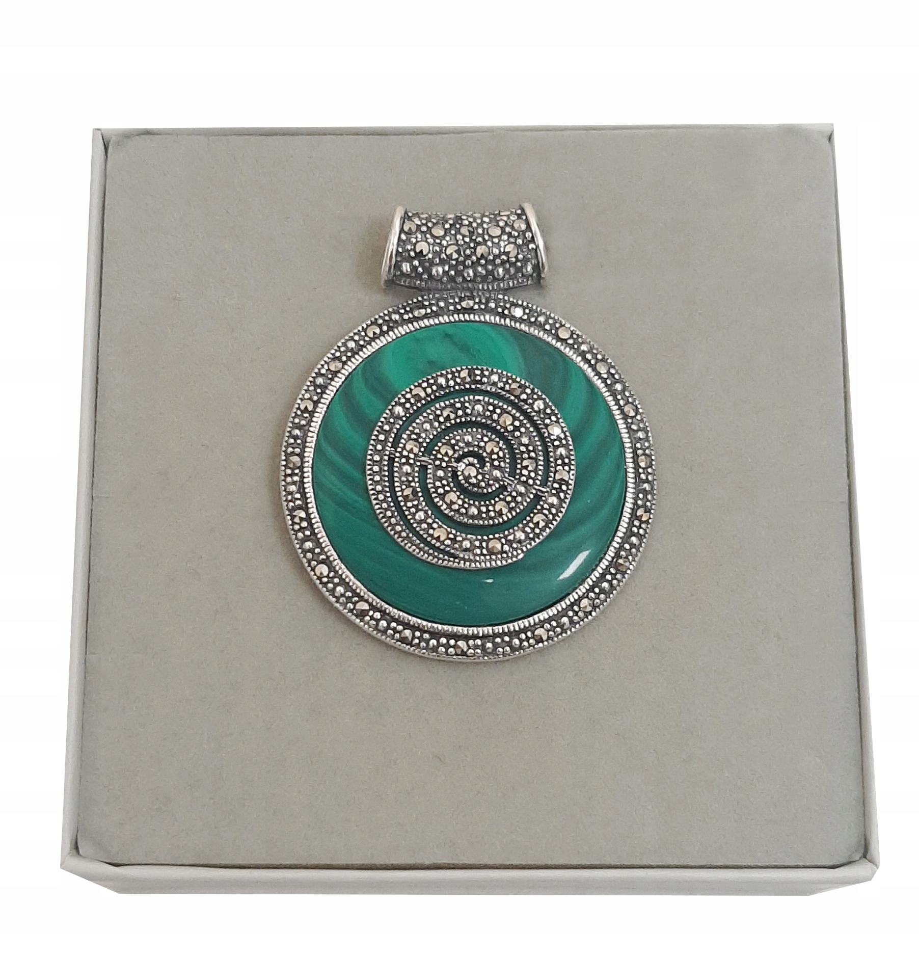 Stříbrný Přívěsek malachit markýzy stříbro 925