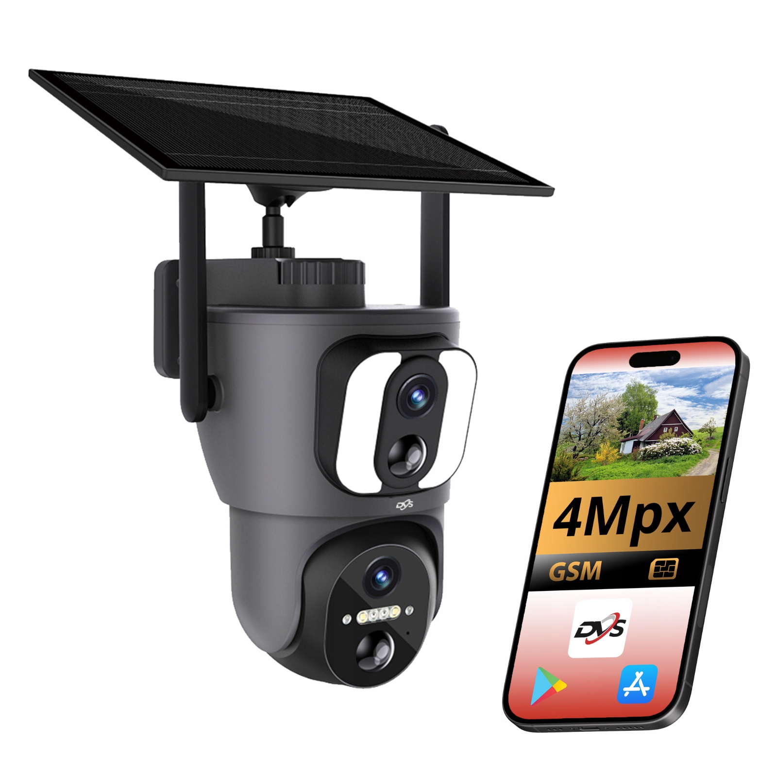 Rotačná Solárna Kamera Na Sim Kartu 2 Objektívy x 2 Mpx Detekcia Človeka