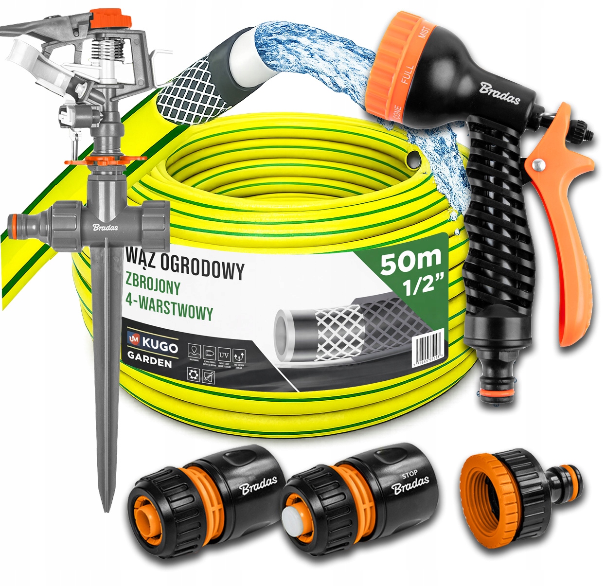 Hadice 1/2" 50 m 4 Vrstvy Zavlažovací Pistole Set Bradas