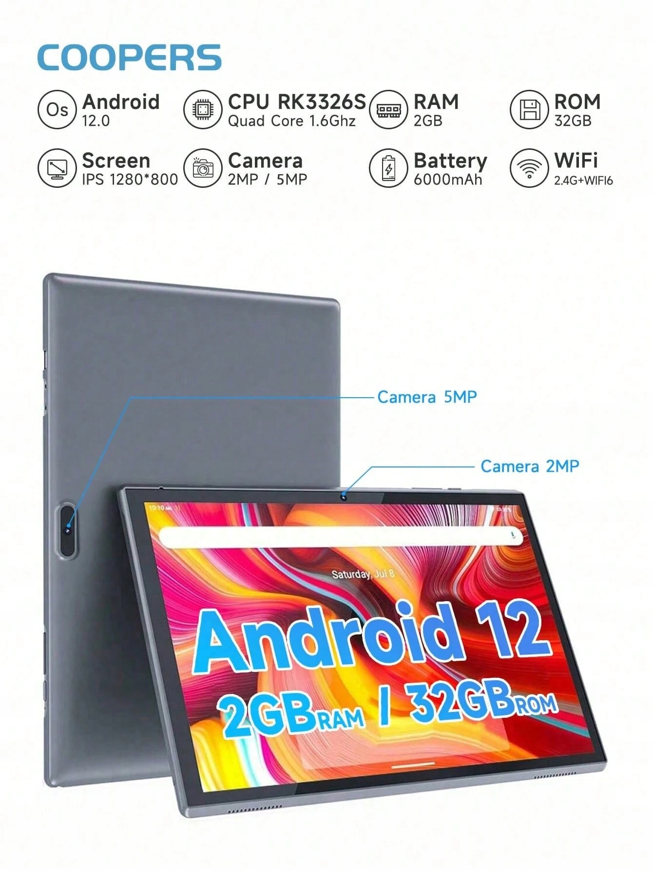 Coopers Tablet 2025 2 in 1 10インチ COOPERS - Tablet 2 en 1 de 10 pulgadas Android 13 con