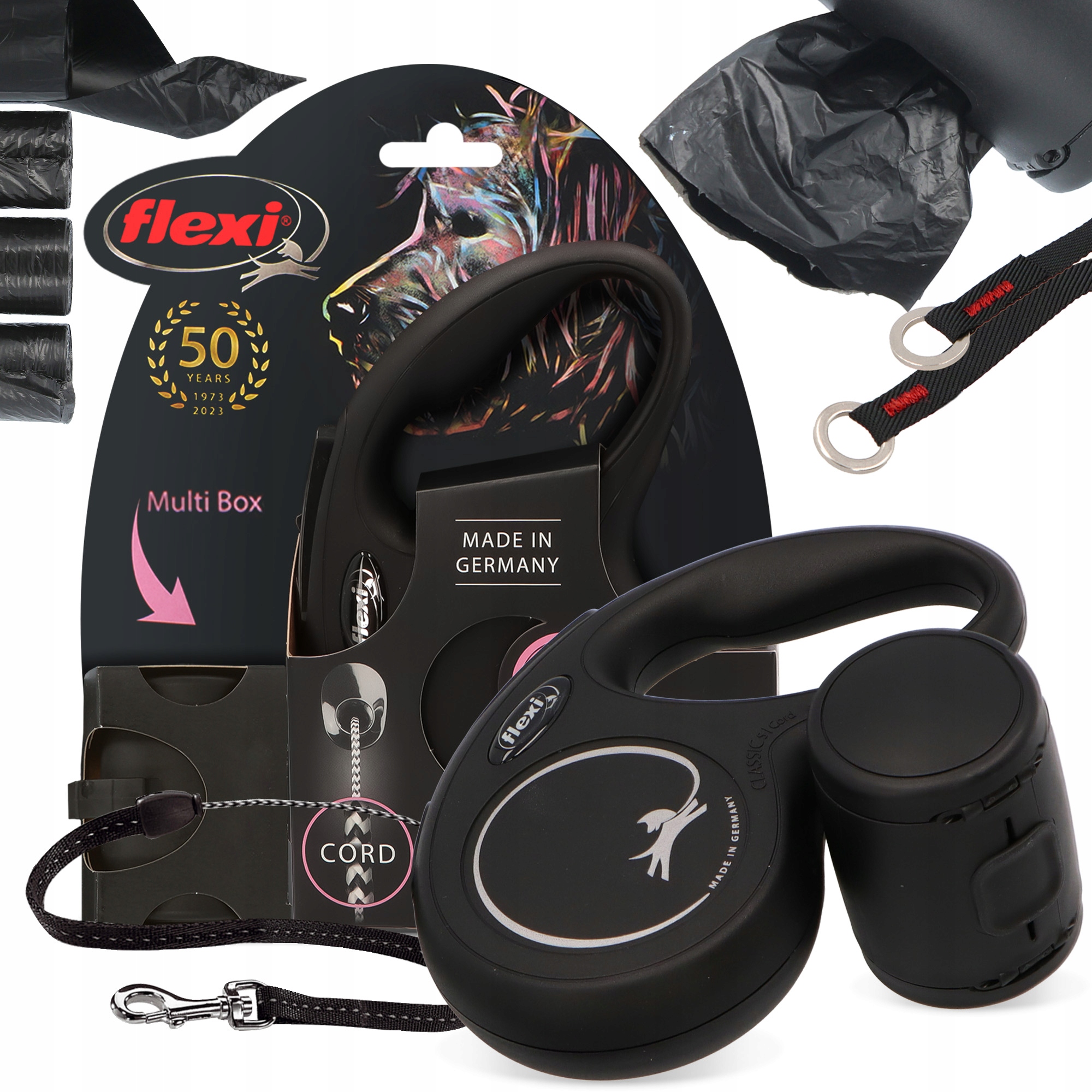 Smycz Psa Automatyczna Linka Blokadą 5m Multi Box 80x Woreczki Psie Odch 3O