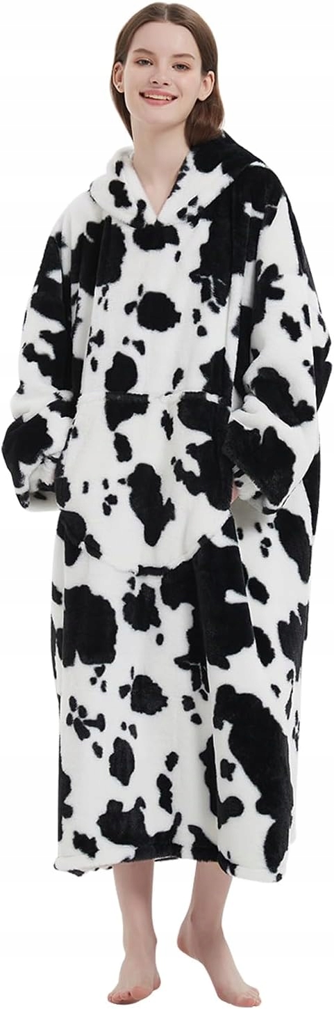 Mikinová Deka kráva, silná, oversize, dlouhá s kapucí, hebká, Dárek pro ženu