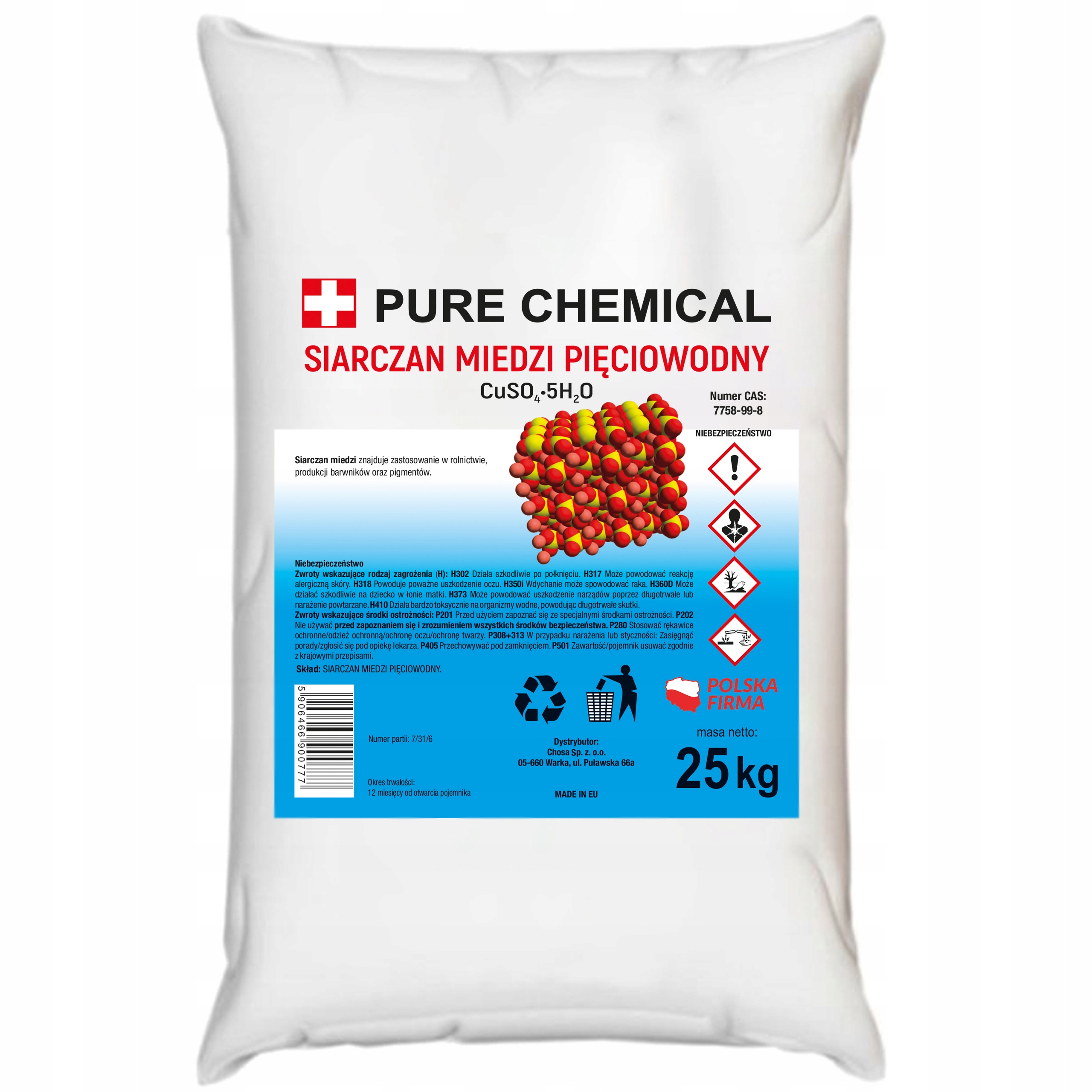 Síran Meďový Päťvodný CUSO4 Na Kryštály Čistý Bez Prísad 25 kg