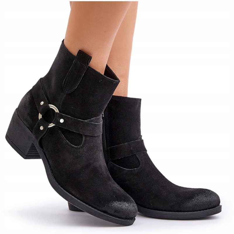 Dámské Kotníkové Boty Semišové Zateplené Zipem Nízký Podpatek Zazoo 60477 Černé 41