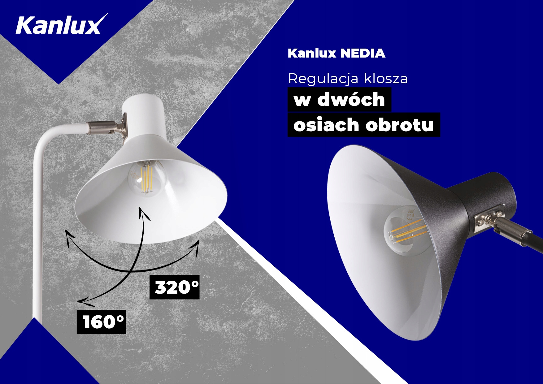 Zestaw Lampka biurkowa czarna Kanlux NEDIA +LED 4W Szerokość produktu 22 cm