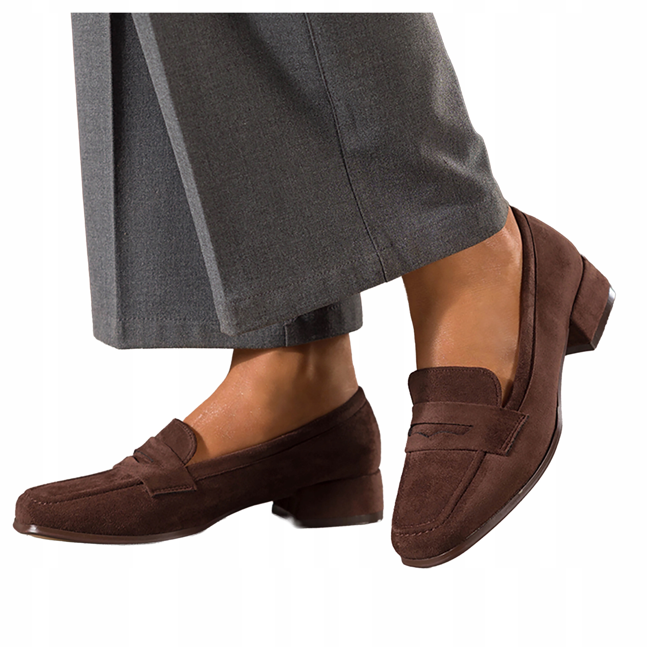 Čokoládové Mokasíny Dámské Nízký Podpatek Ozdobný Pásek pásek Módní velikost 39