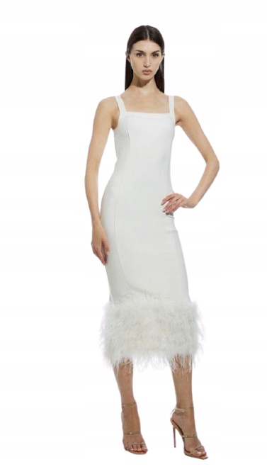 Karen Millen Petite Šaty Bílá Na Ramínka Jednoduchá MIDI S B1F