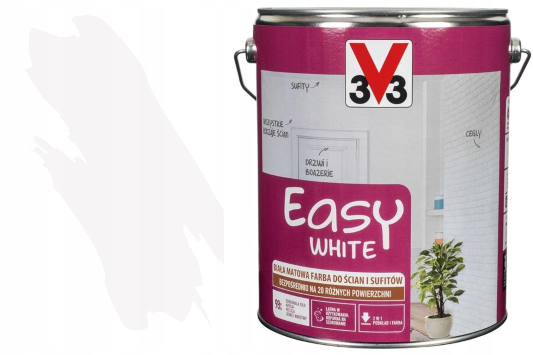 3V3 Biela farba na steny nábytku z dreva, odolná voči škvrnám, vodná, keramická, eko