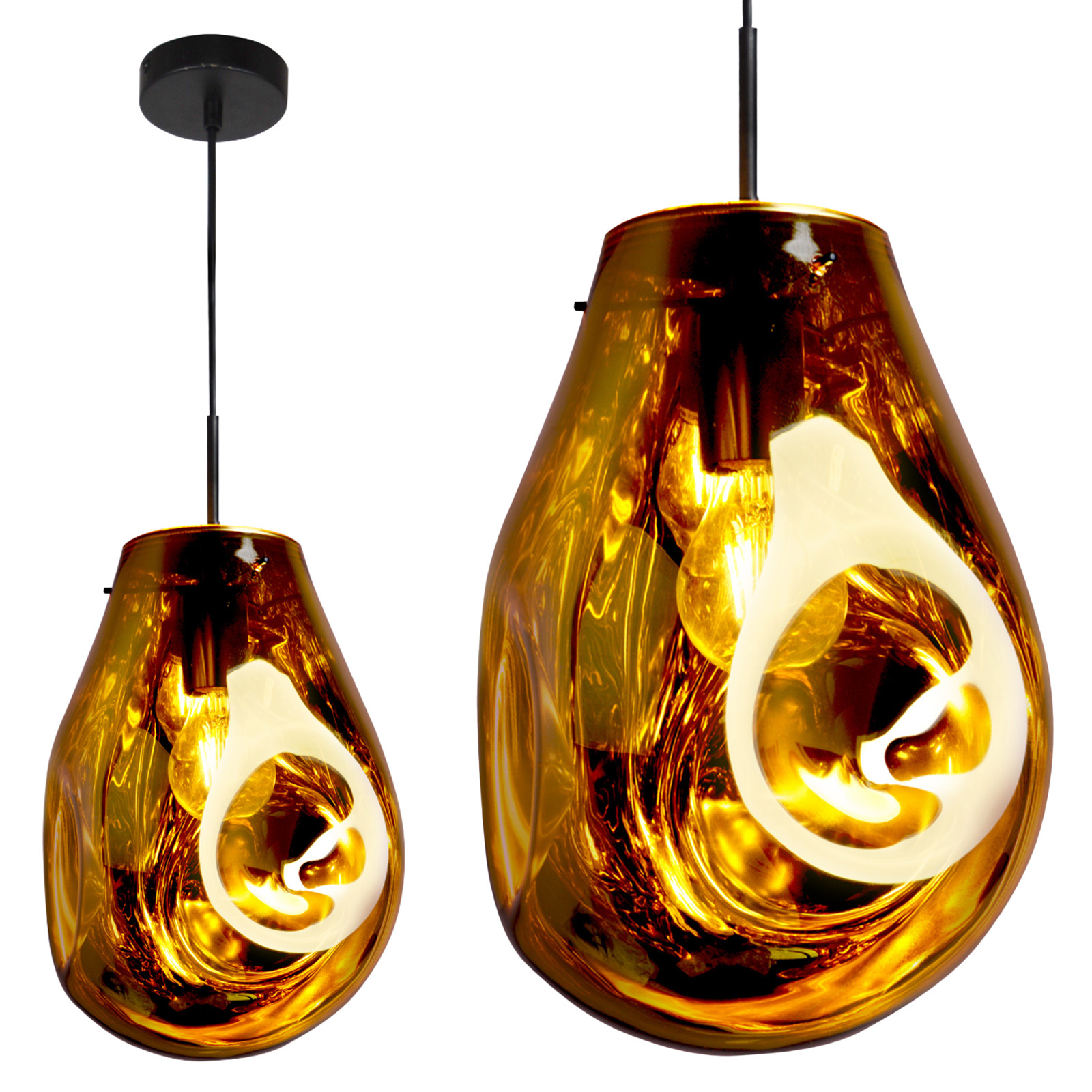 Závěsné Stropní Svítidlo Skleněný lustr E27 Jantarový závěs Zlatá Kimberly