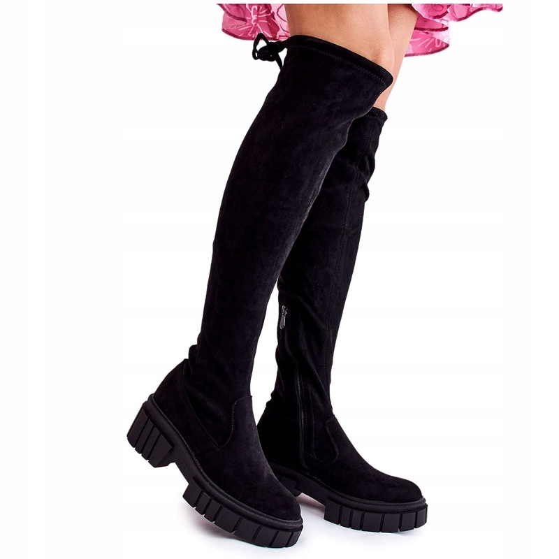 Dámské Vysoké Kozačky Za Koleno, Semiš, Černé, Velikost 39