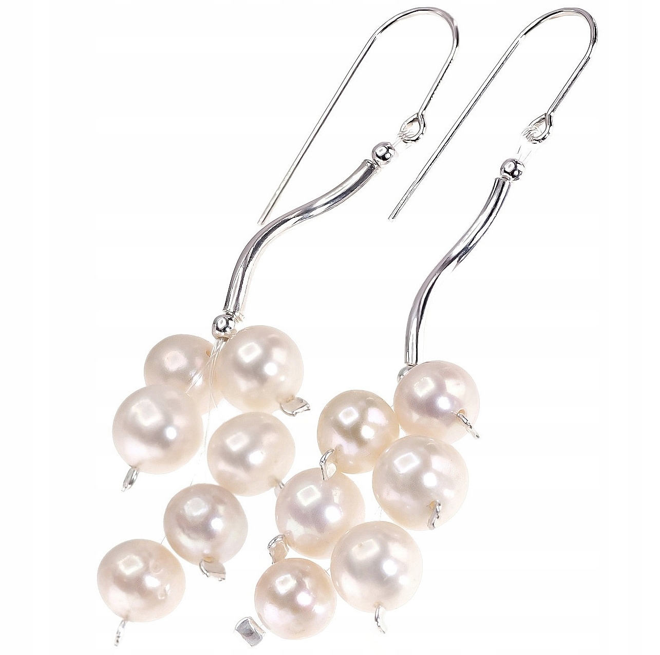 Náušnice s krásnými perlami, bílé Stříbro