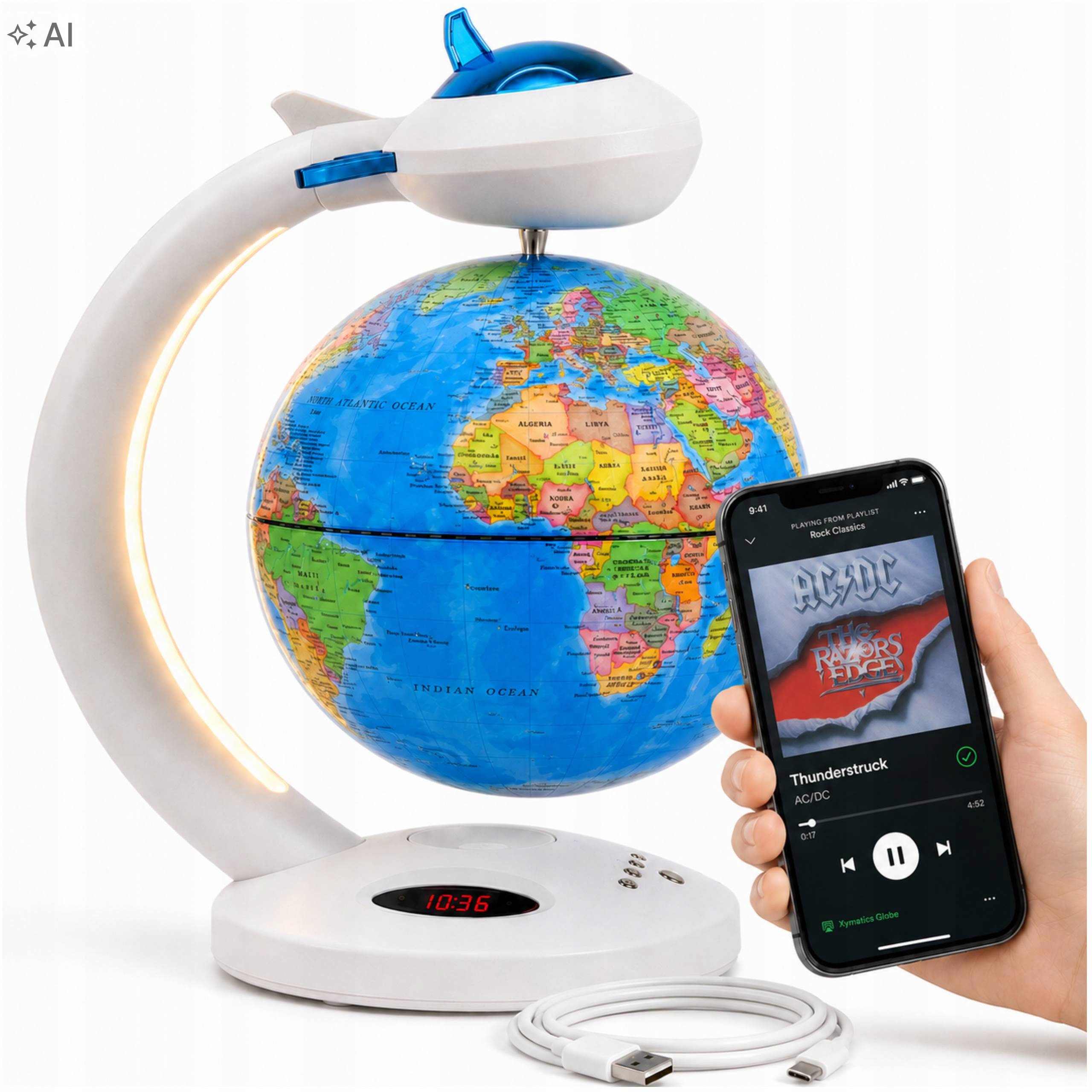 Globus Lewitujący Magnetyczny Interaktywny Led Bluetooth Głośnik Zegar 360°