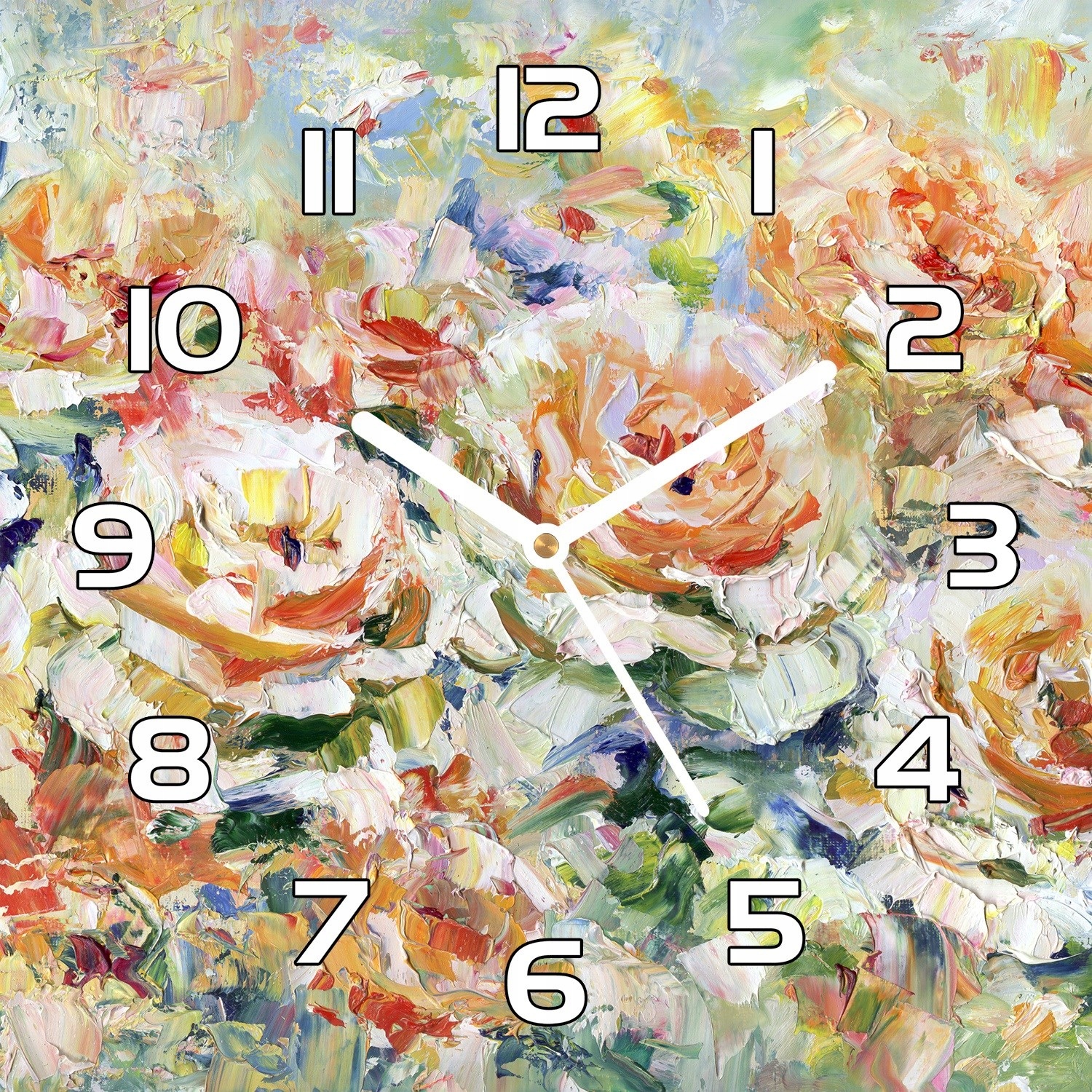 

Nowoczesny zegar szklany Malowane róże 30x30 cm