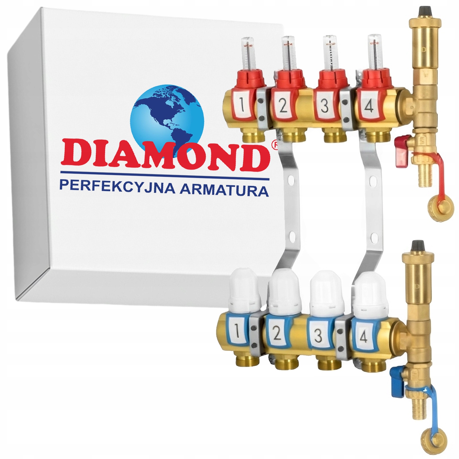 Rozdeľovač 4 Okruhov Podlahového Vykurovania Pre Mosadznú Podlahovú Krytinu Diamond