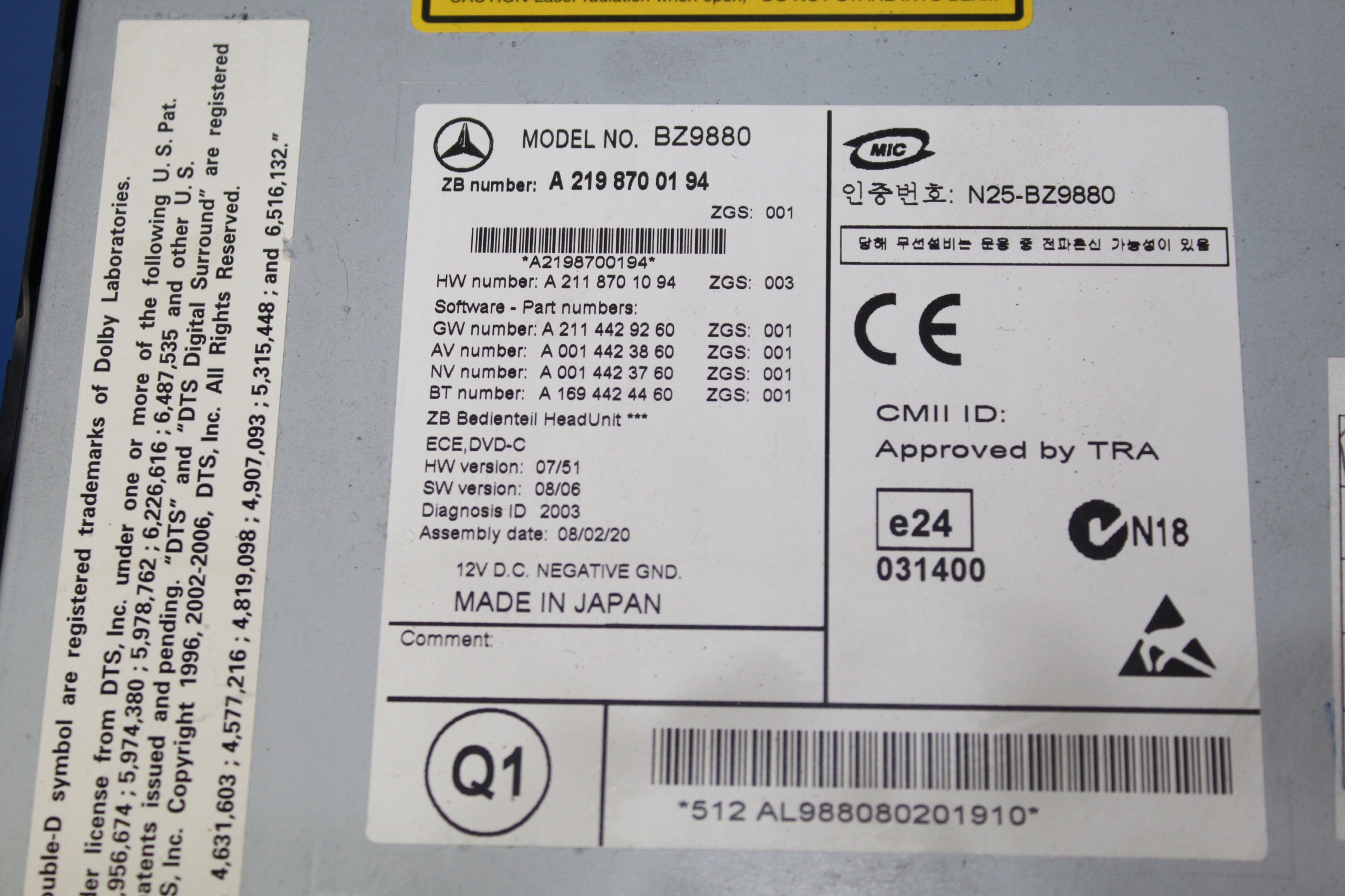 MERCEDES CLS W219 W211 RADIO FABRYCZNE NAWIGACJA Part number 2198700194