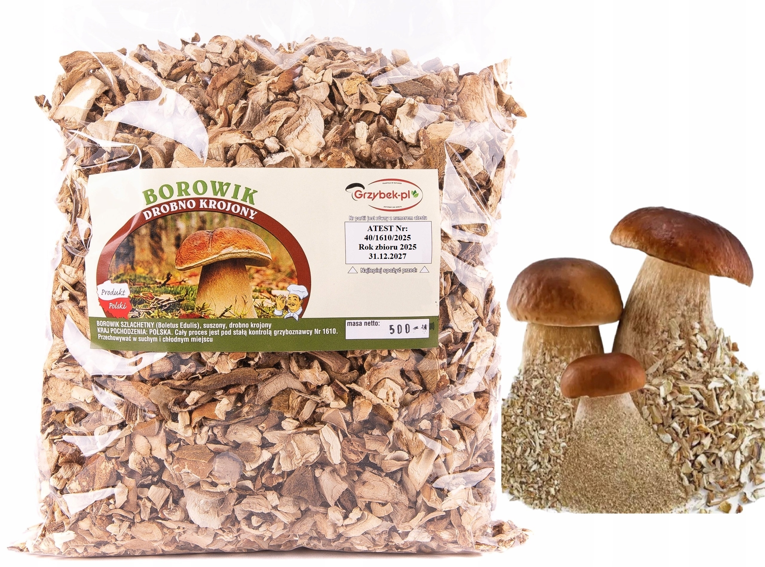 Levně Borowik Jemně Krájený 500g Nová Sbírka 2025 Polský Atest houby sušené