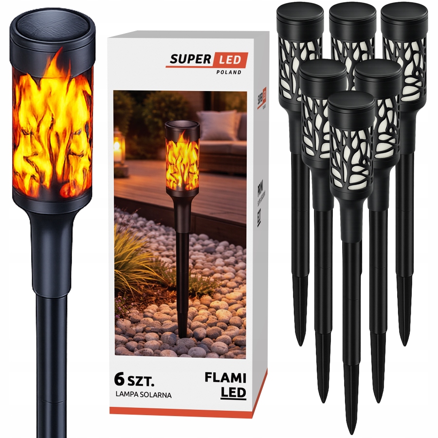 6 x Solární lampa zapichovací Led zahradní Plamen Oheň Lucerna Premium