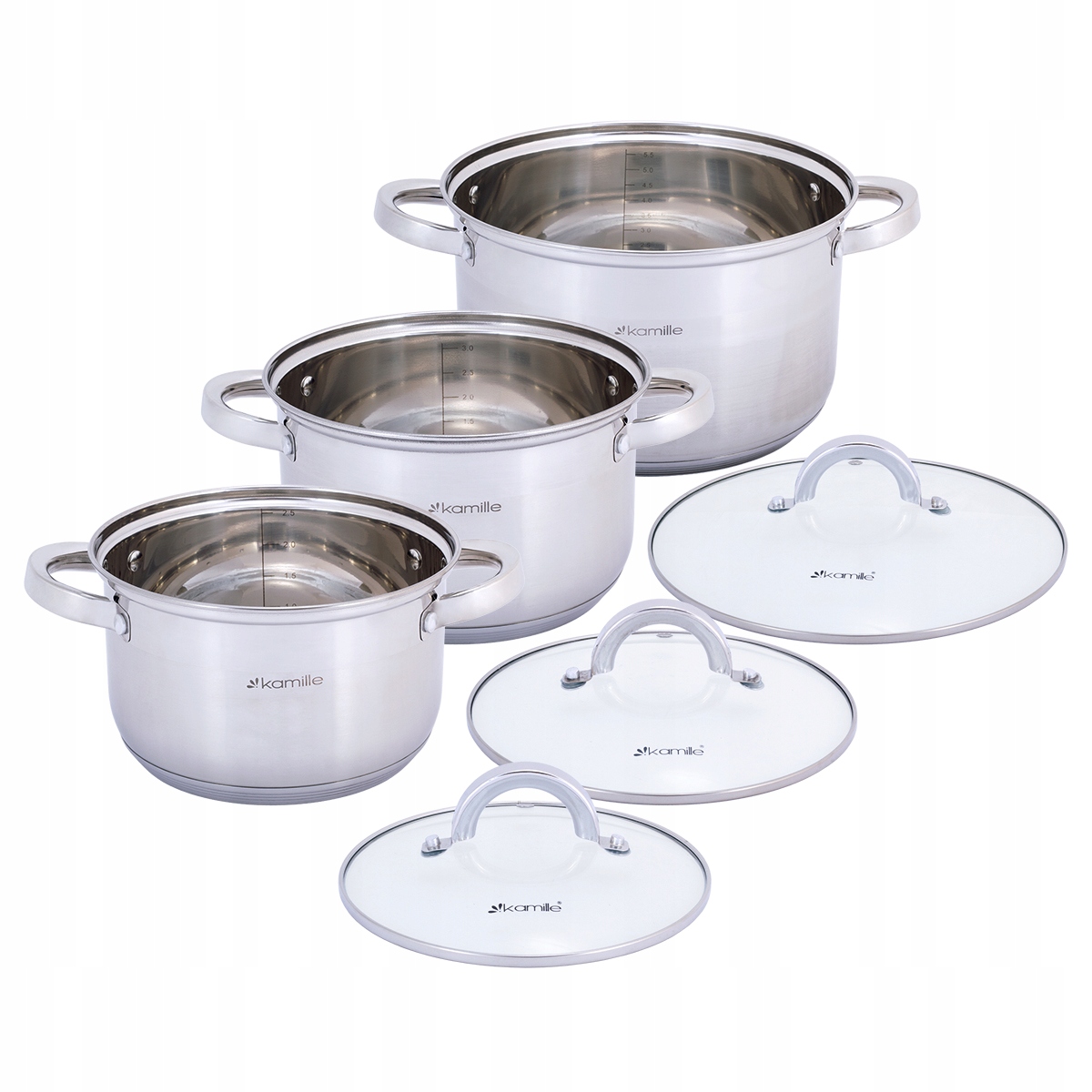 KOMPLET GARNKÓW 6 EL SZKLANE POKRYWY INDUKCJA STAL Liczba elementów w zestawie 6