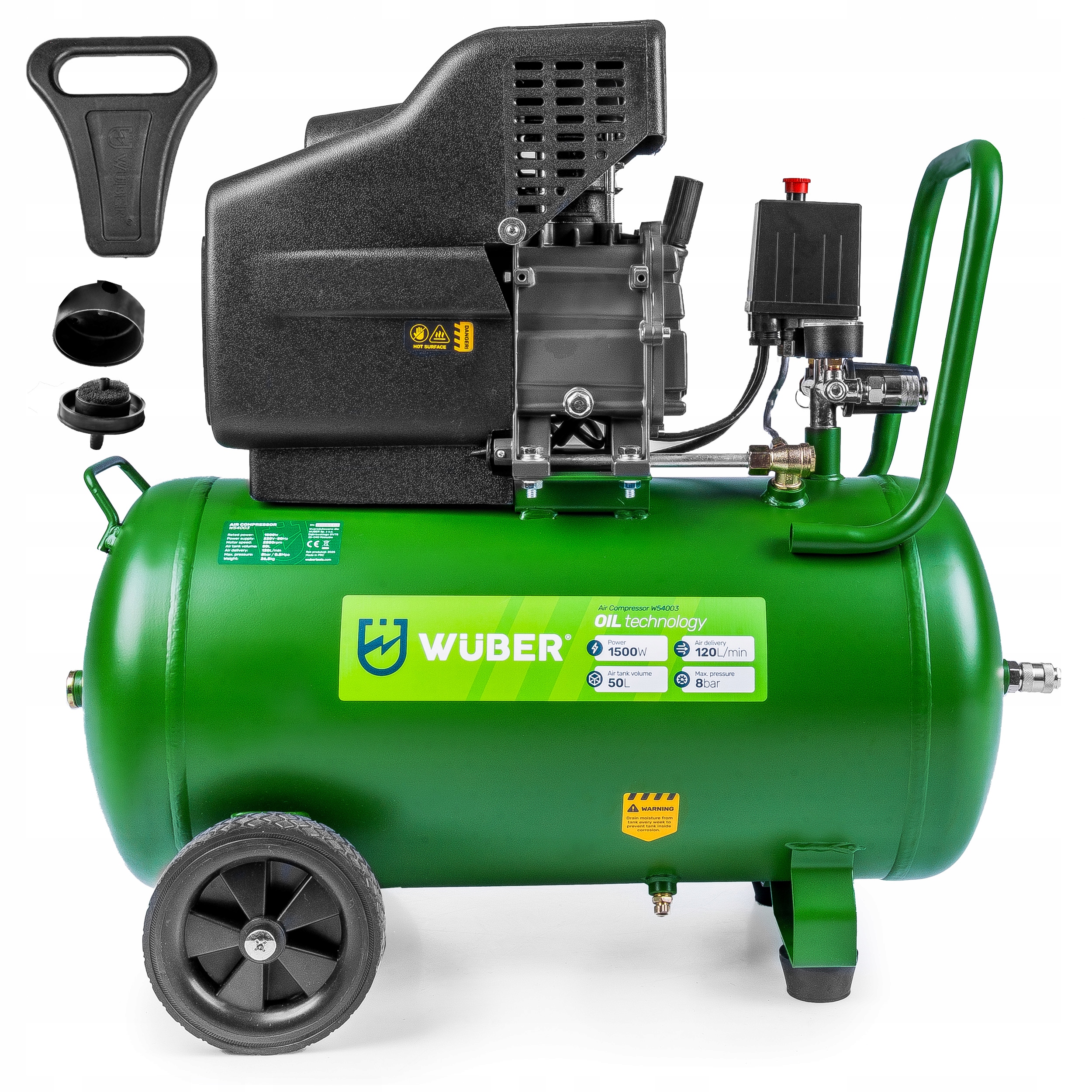 Olejový Kompresor 50 Litrů, Robustní Jednopístový Vzduchový Kompresor Wuber