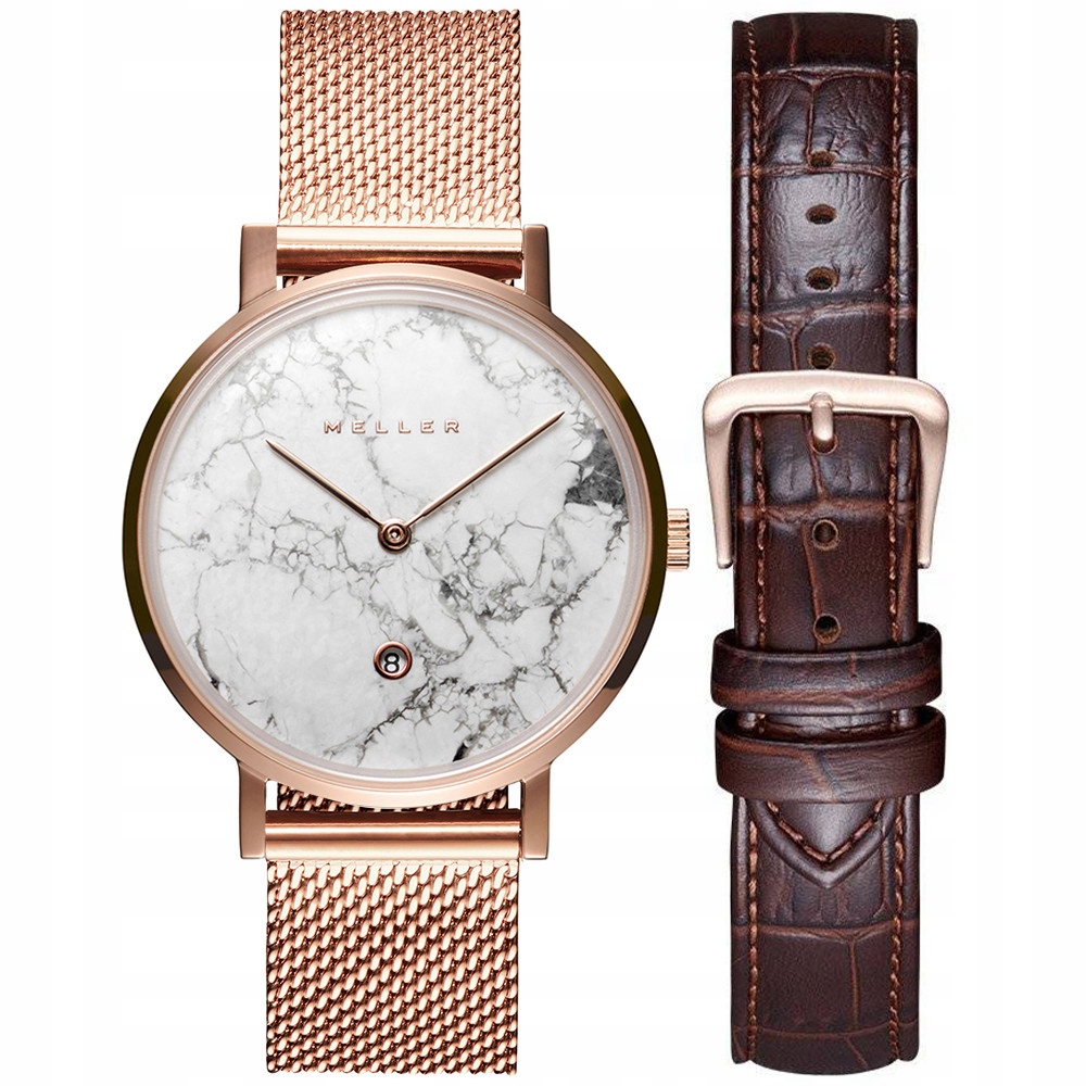 Dámské hodinky Meller W1R-1WHITE- WMST-2ROSE-WRST-1.2BROWN-set růžové zlato