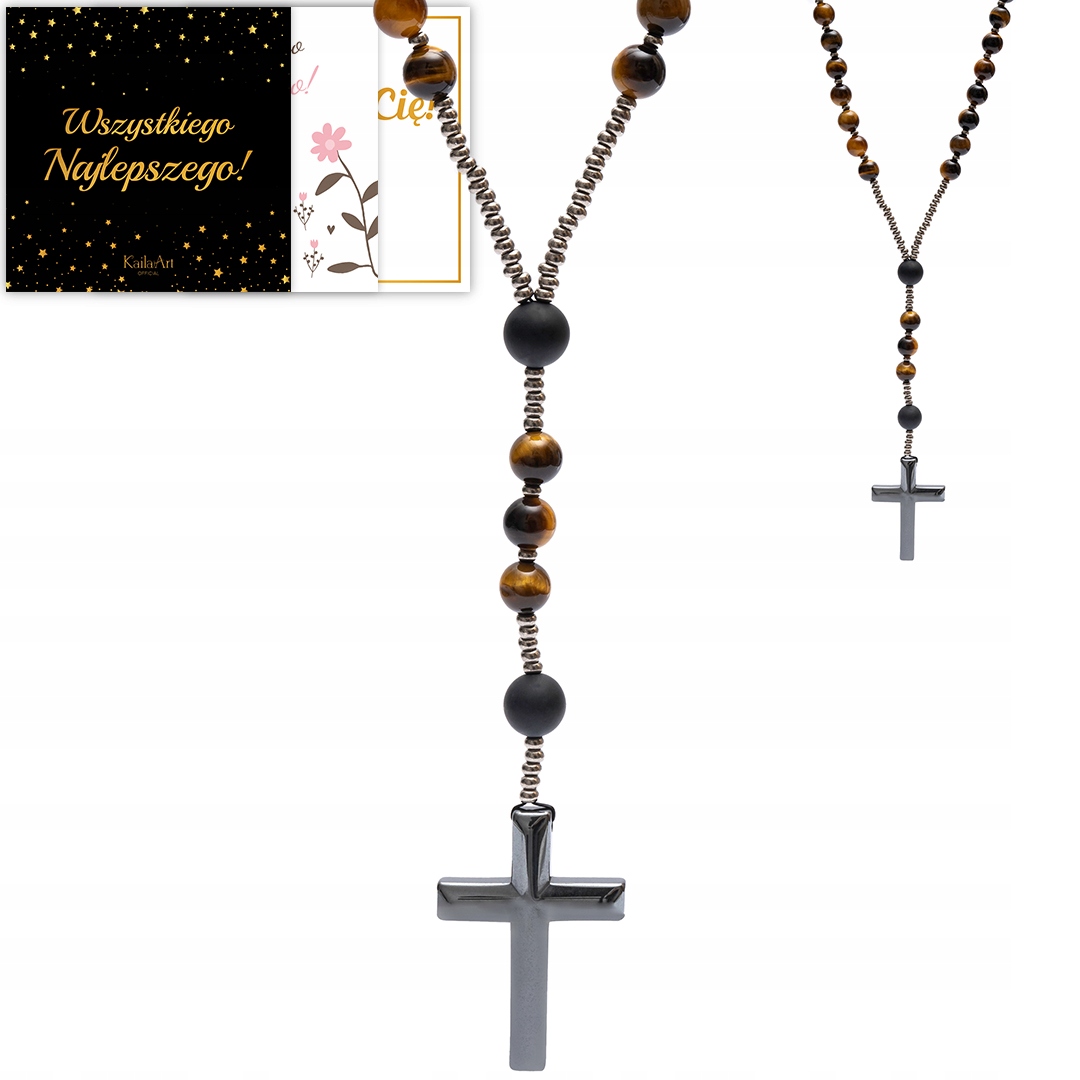 Náhrdelník Růženín Onyx Matné Přírodní Kameny S Tygřím Okem Kříž