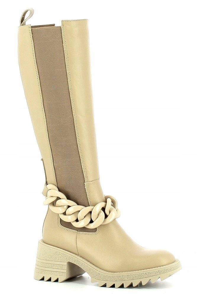 

Carinii B7701 Kozaki Oficerki Skóra Lico Beżowe